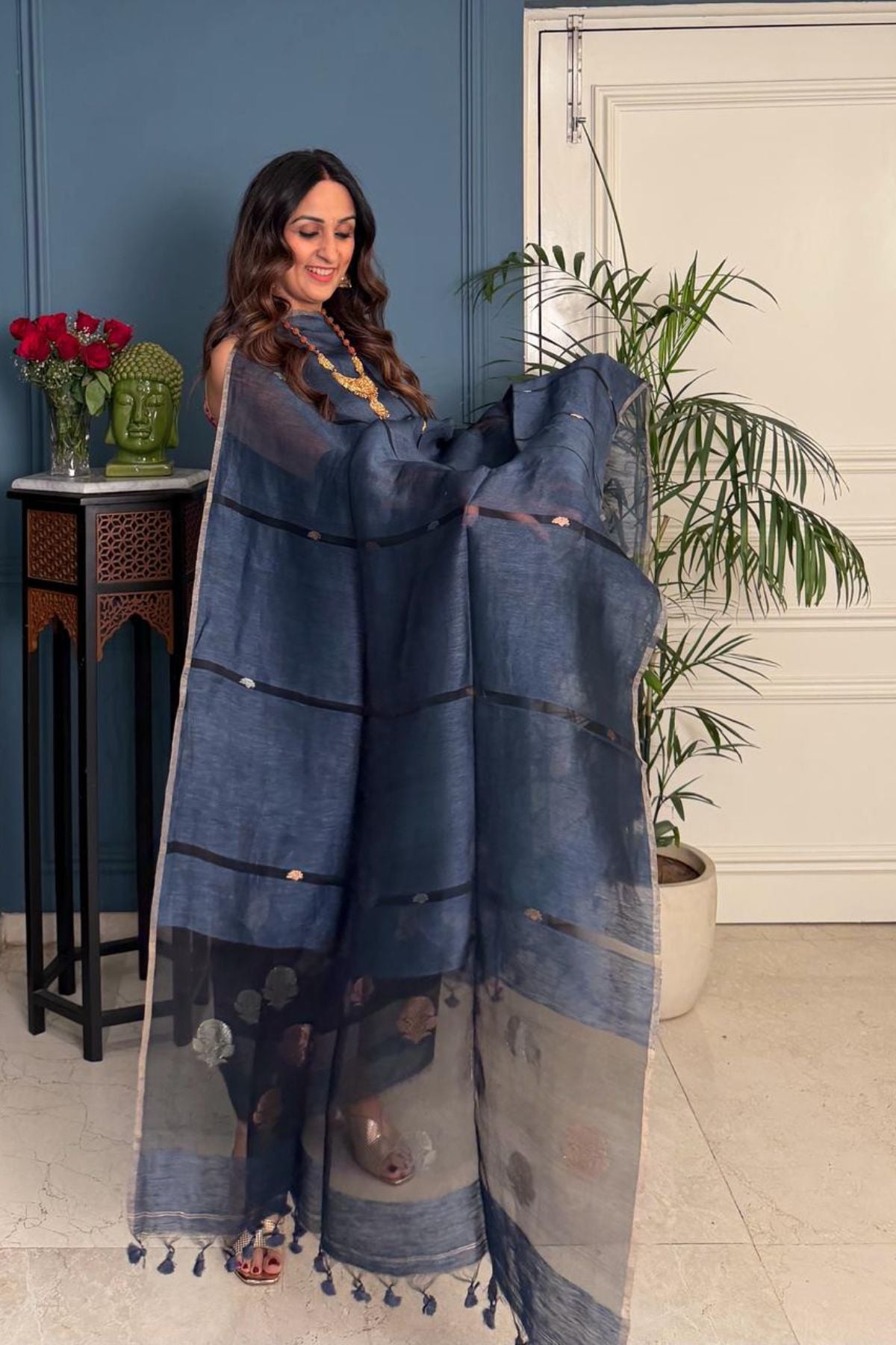 Premium quality pure silk linen kurta dupatta sets with Jamdani weave
