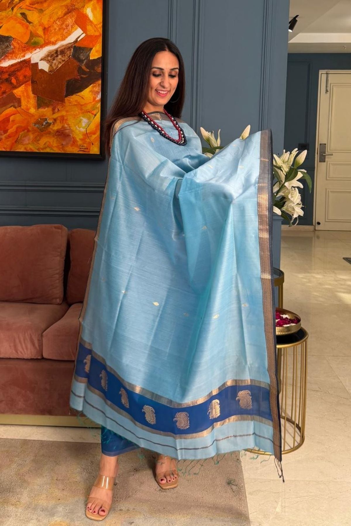 Maheshwari handloom silk by cotton kurta dupatta set