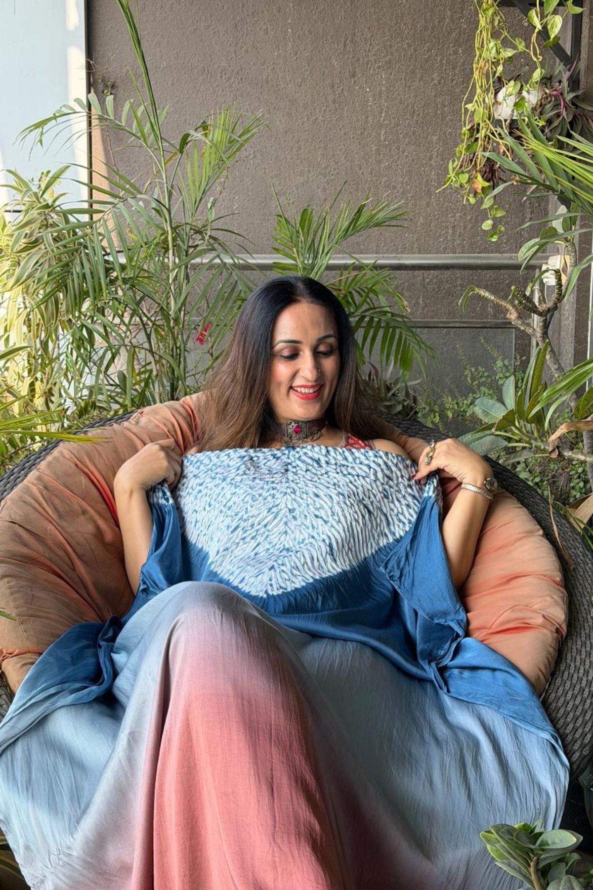 Handblocked Shibori shaded kurta on pure Modal