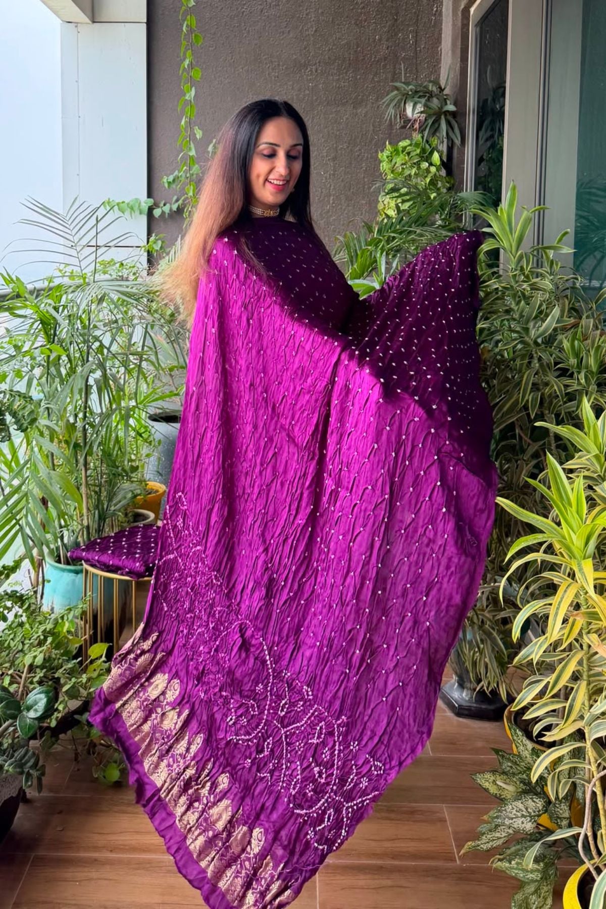 Pure modal silk full set with hand done bandhani and zari weaving!!