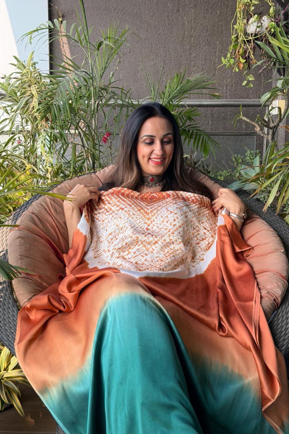 Handblocked Shibori shaded kurta on pure Modal