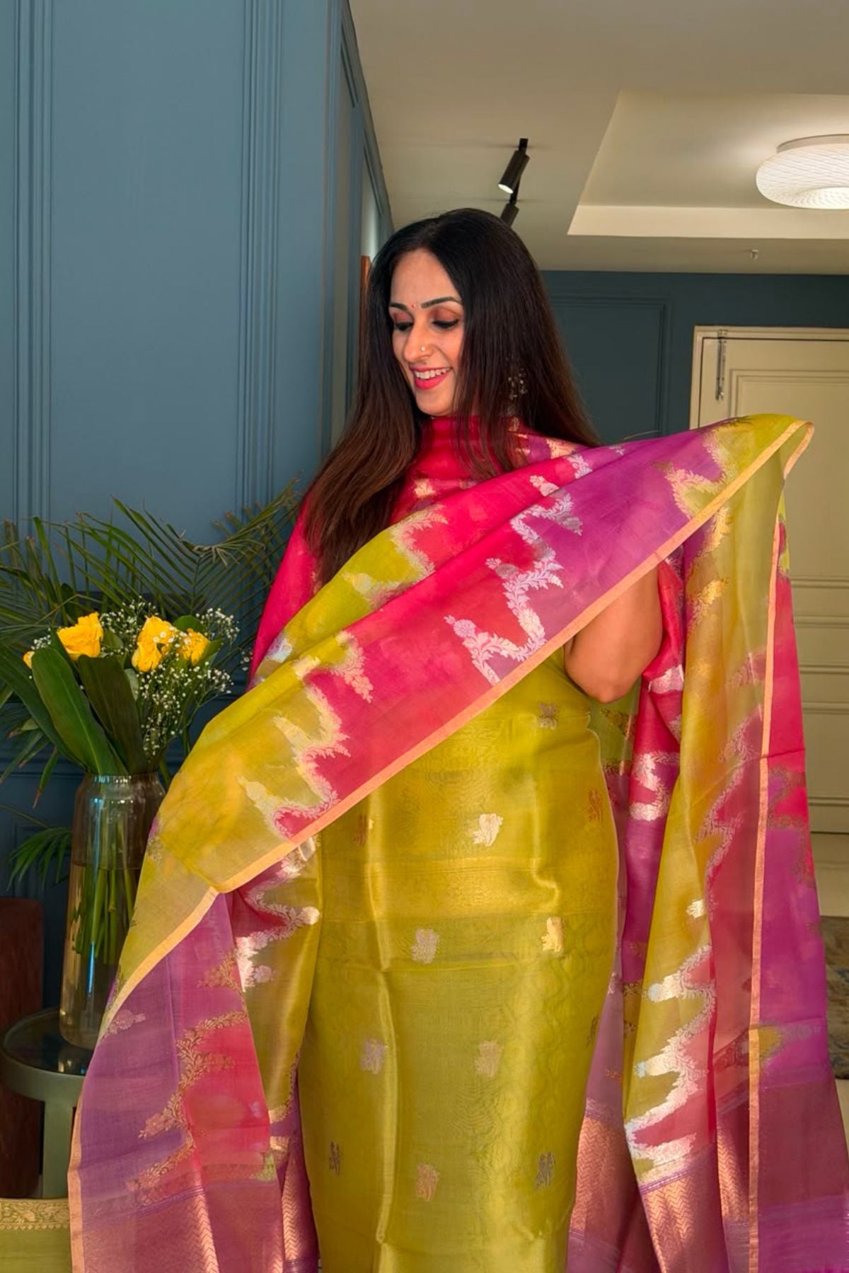 Banarasi weave organza silk suit sets with rangkat dupatta!!