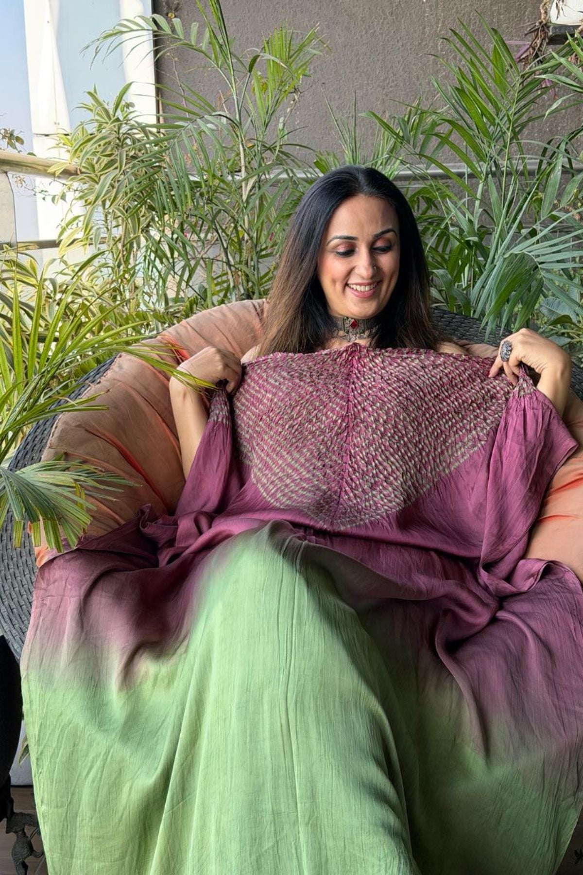 Handblocked Shibori shaded kurta on pure Modal