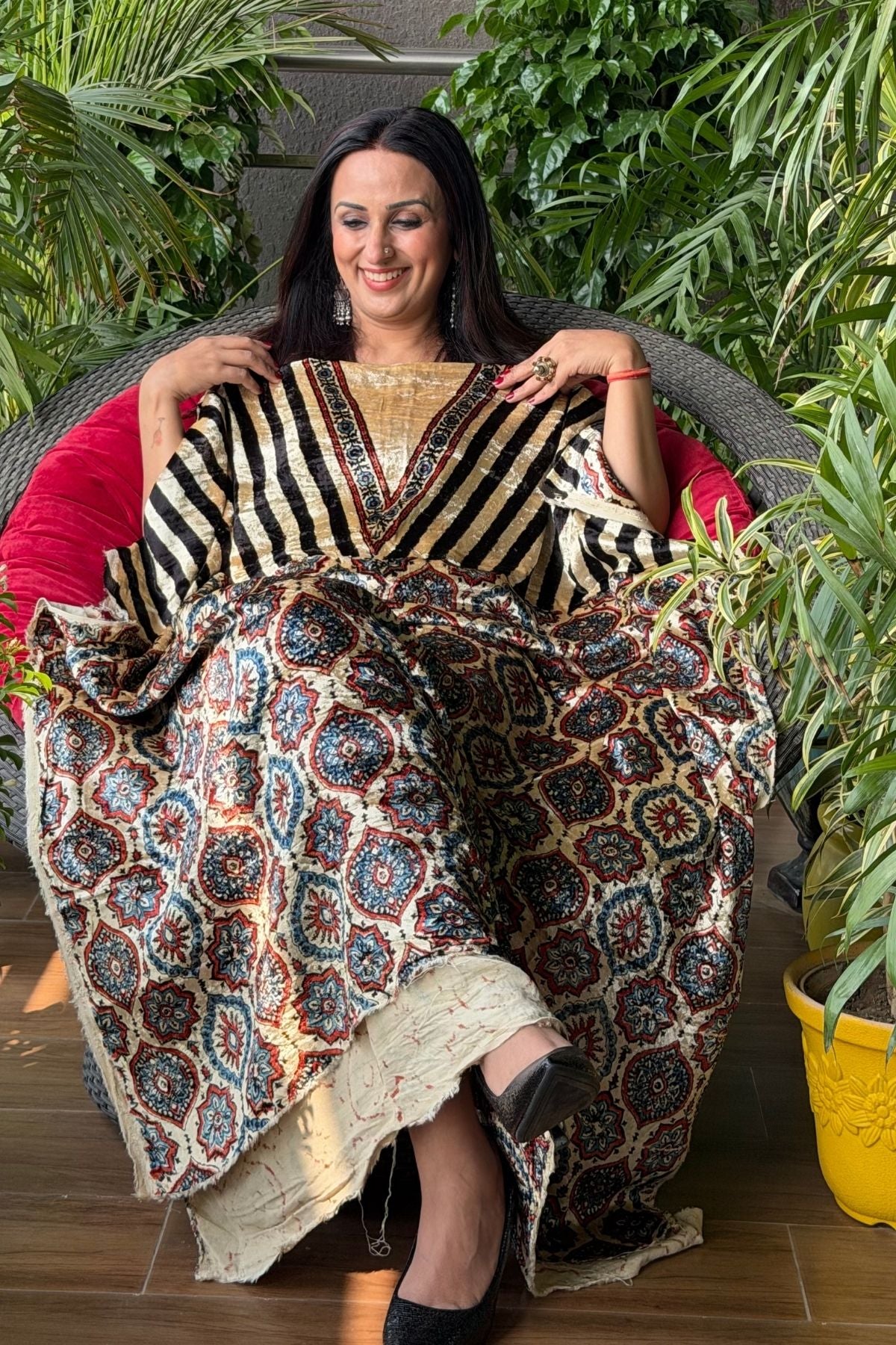 Handblocked Ajrakh kurta fabric only!!