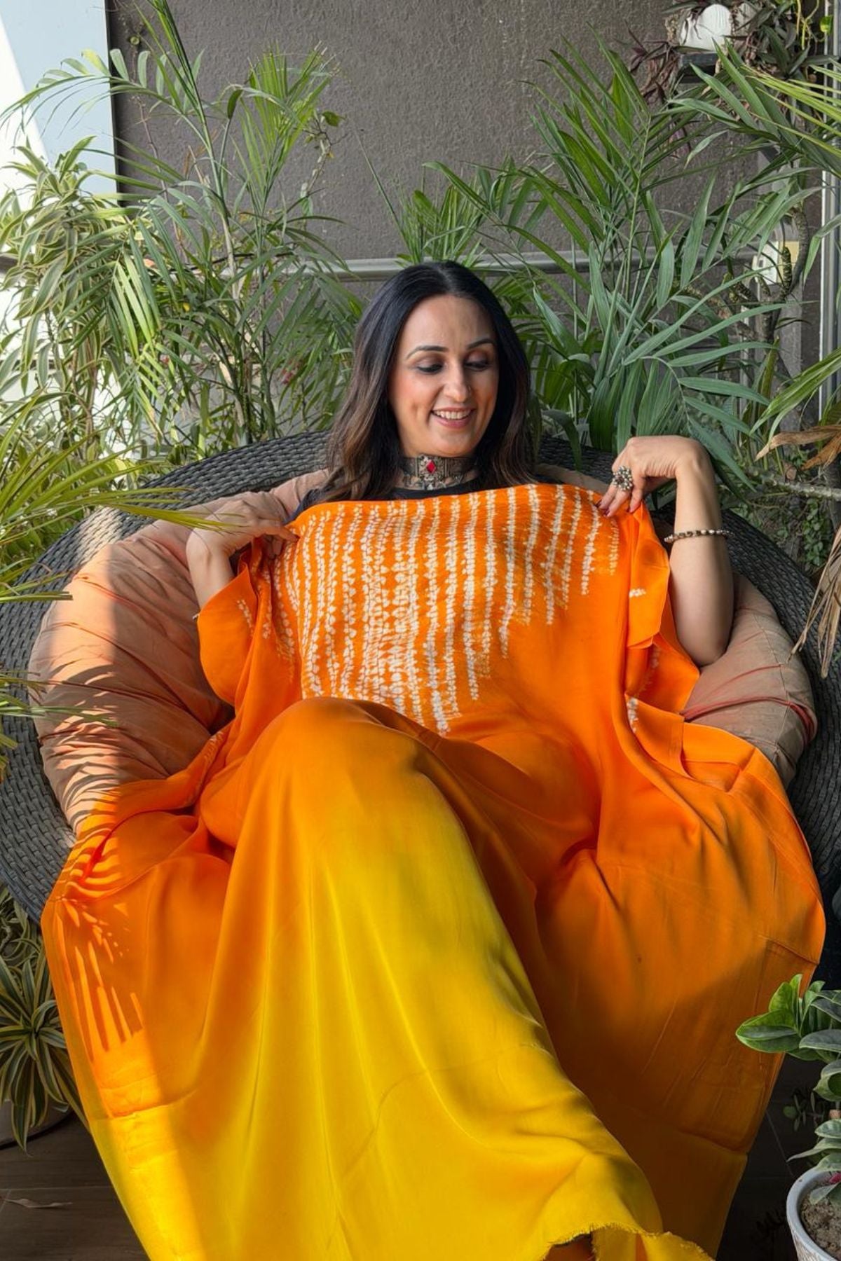 Handblocked Shibori shaded kurta on pure Modal