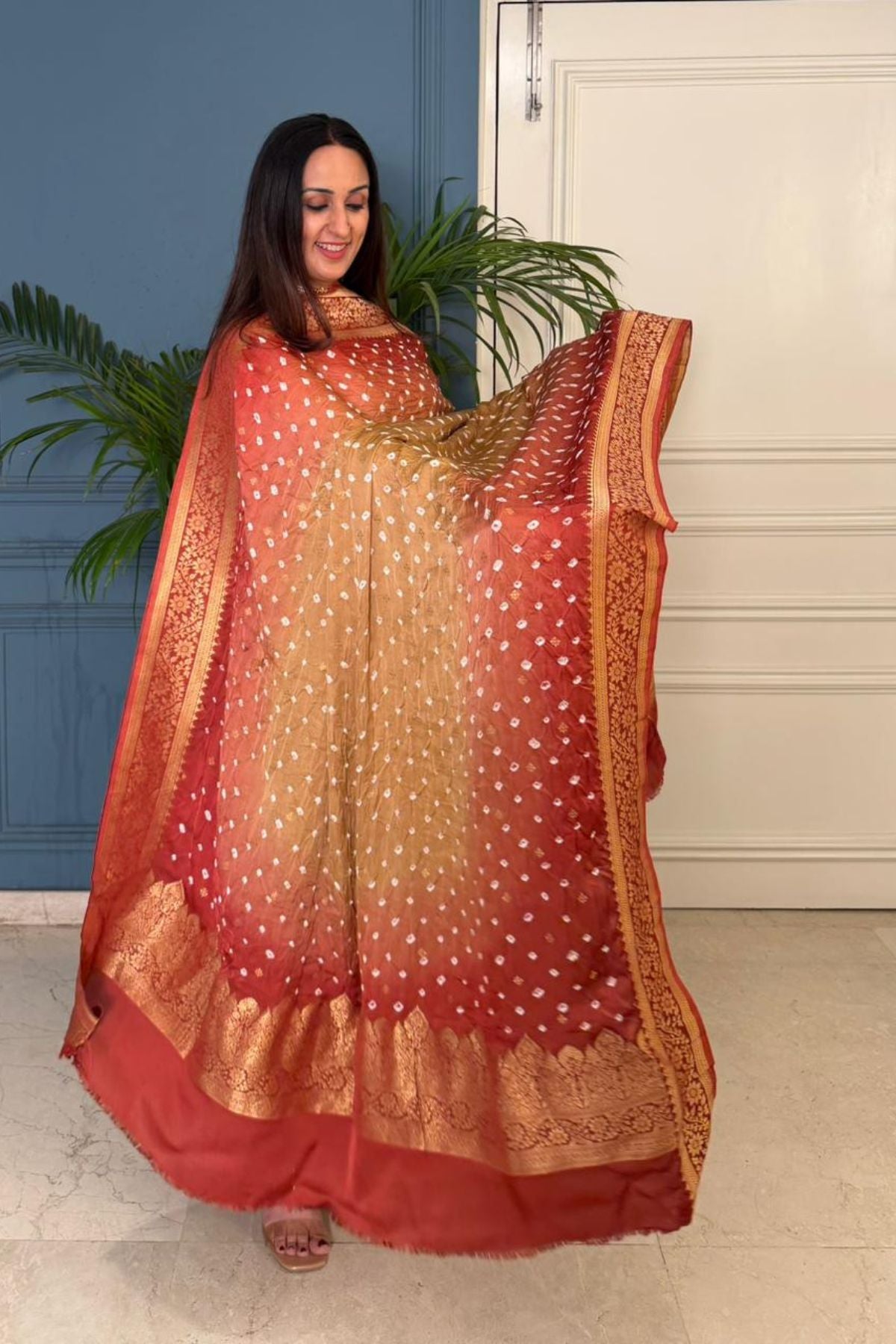 Pure modal kurta dupatta set with hand done bandhani!!