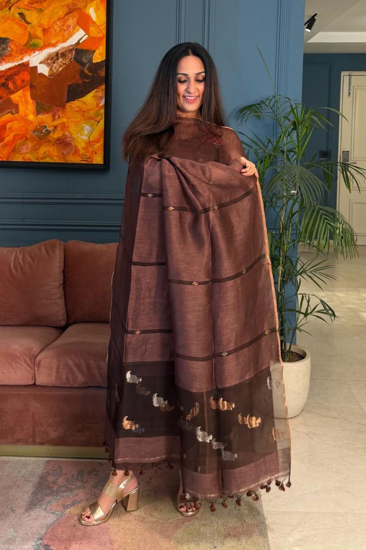 Premium quality pure silk linen kurta dupatta sets with Jamdani weave