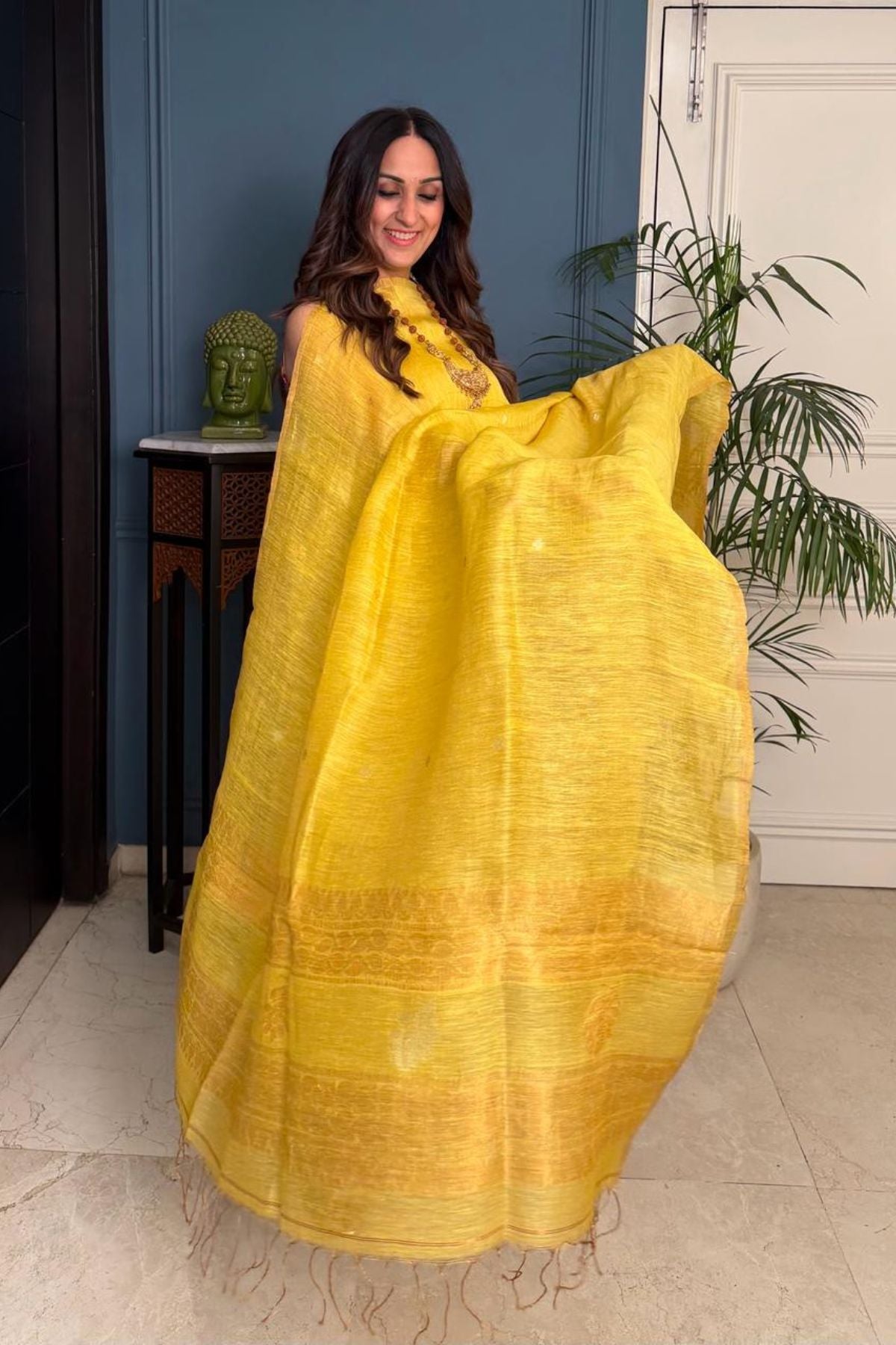 Premium quality pure silk linen Kurta dupatta sets with Banarasi weave