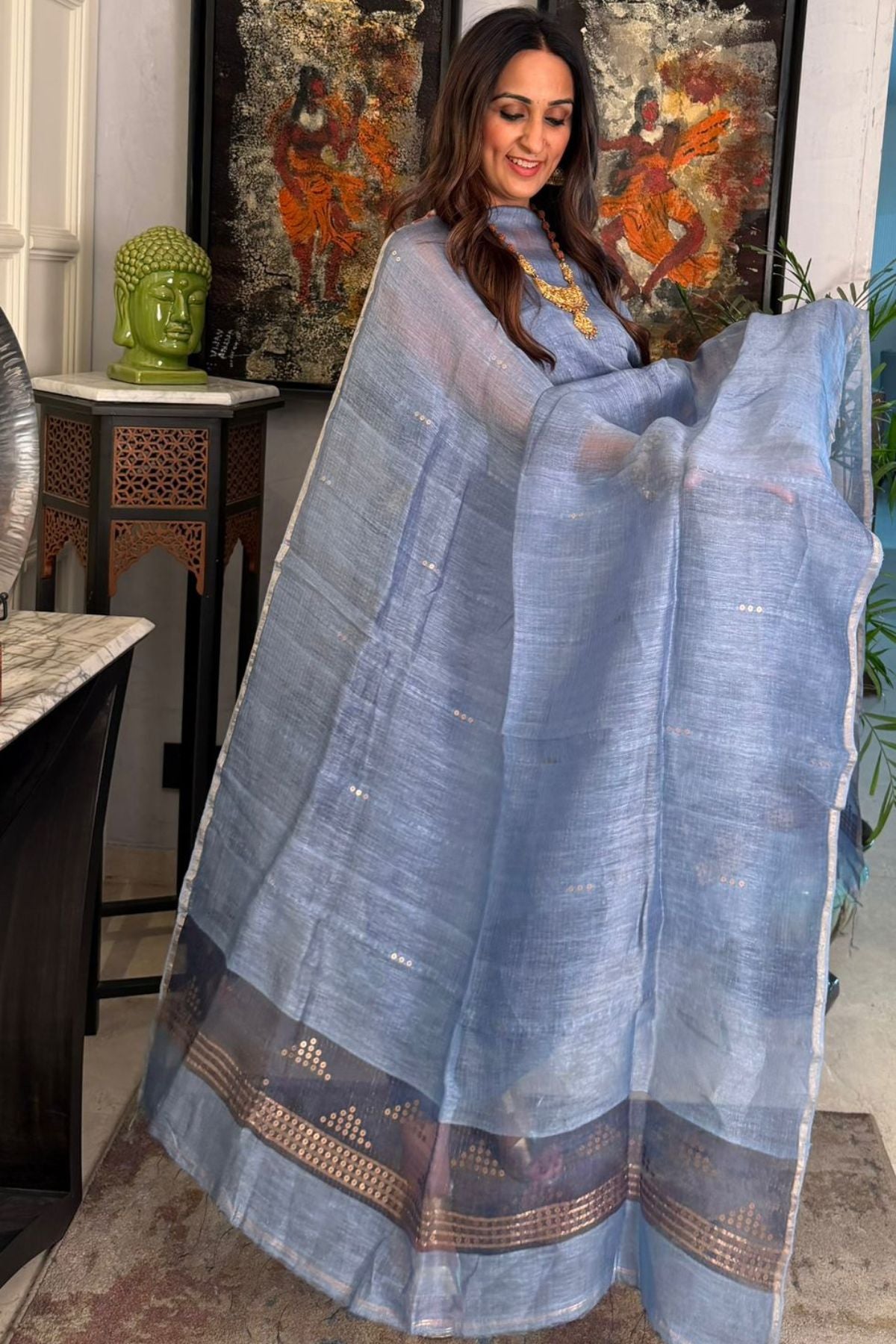 Linen silk handwoven kurta dupatta set