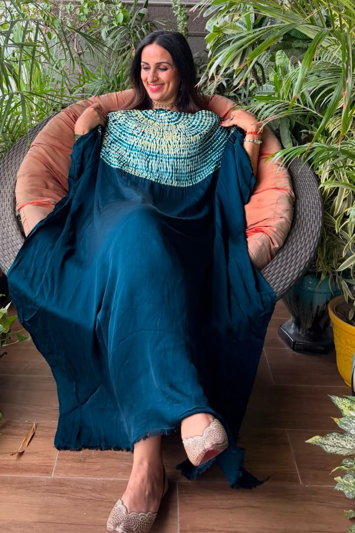 Stunning hand Shibori work on pure modal satin!!