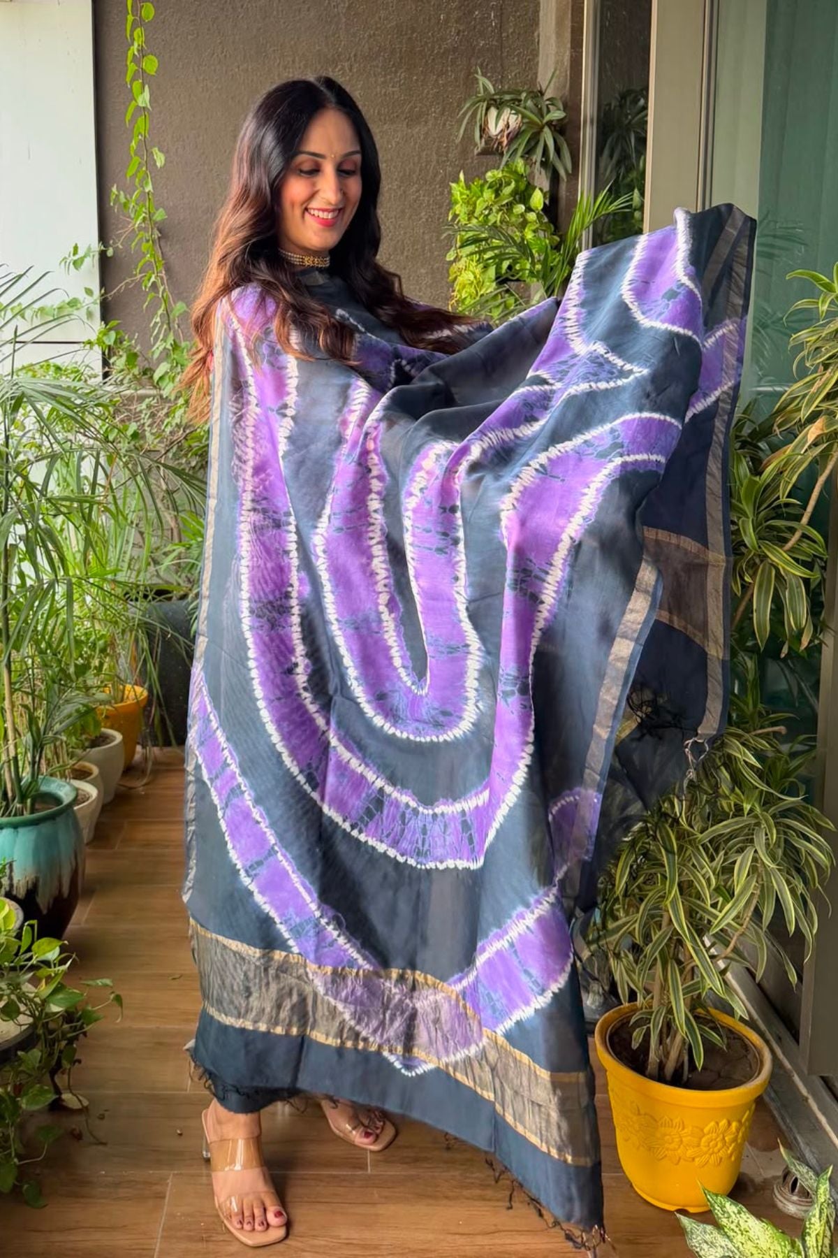 Shibori tie and dye kurta dupatta set on pure Chanderi!!