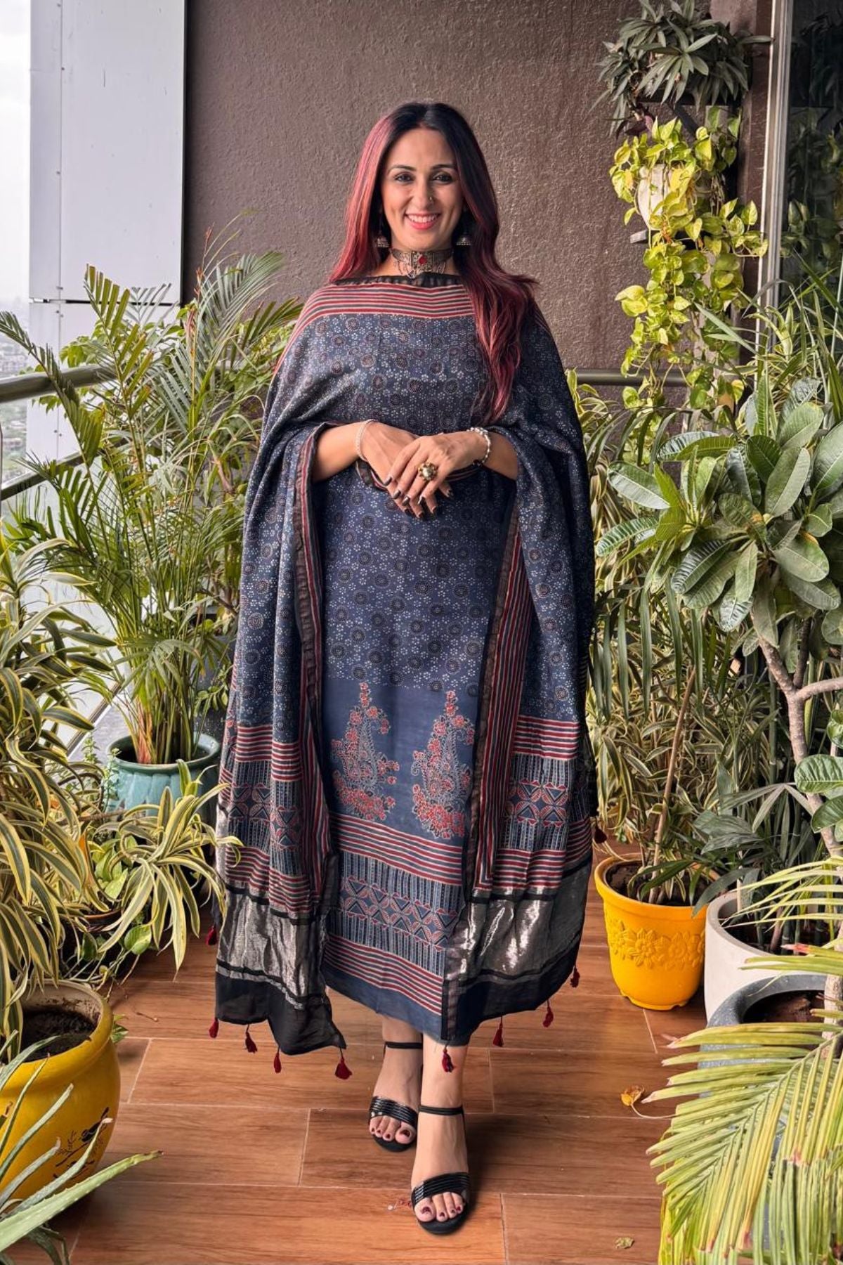 Ajrakh Pure Chanderi Silk Kurta Dupatta Sets with Lagdi patta