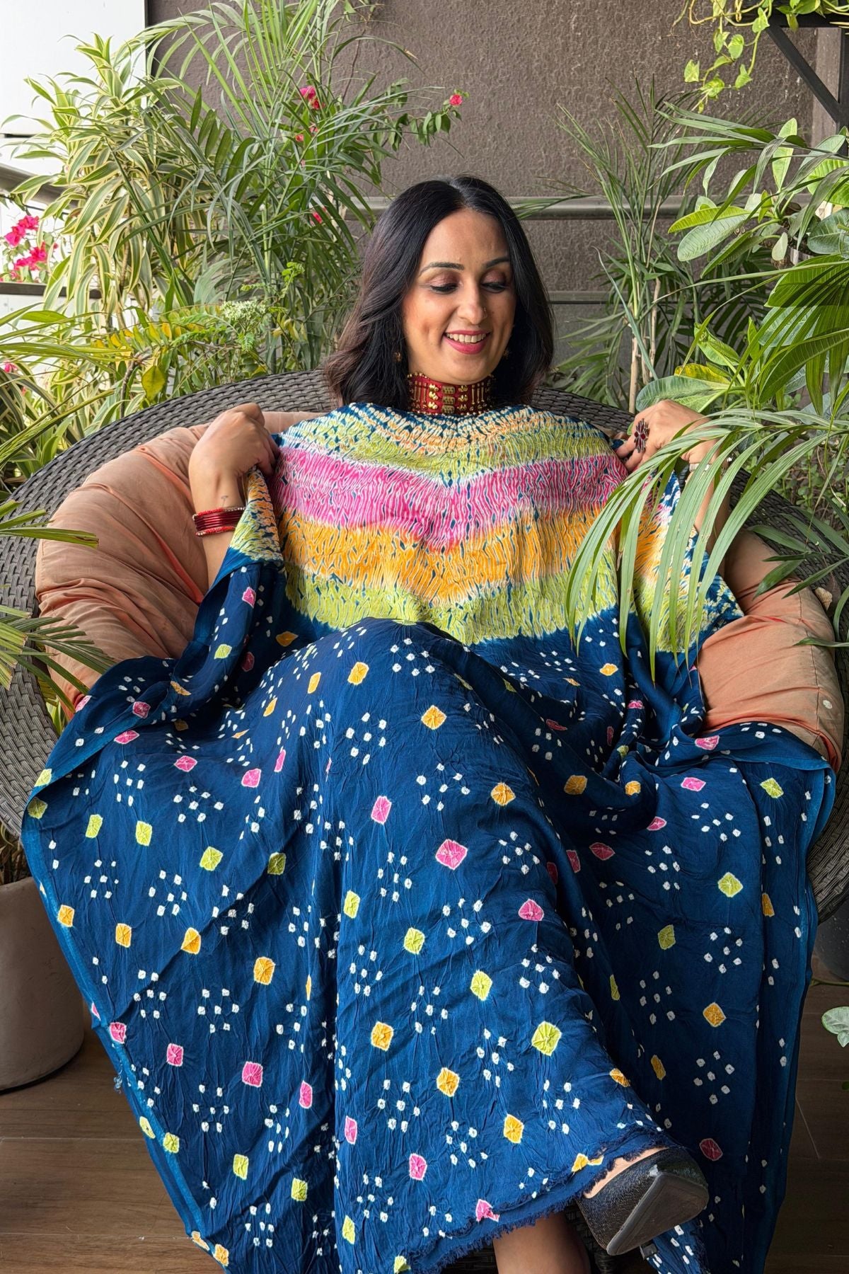 Multi Shibori & Bandhani Kurta on pure modal satin!!