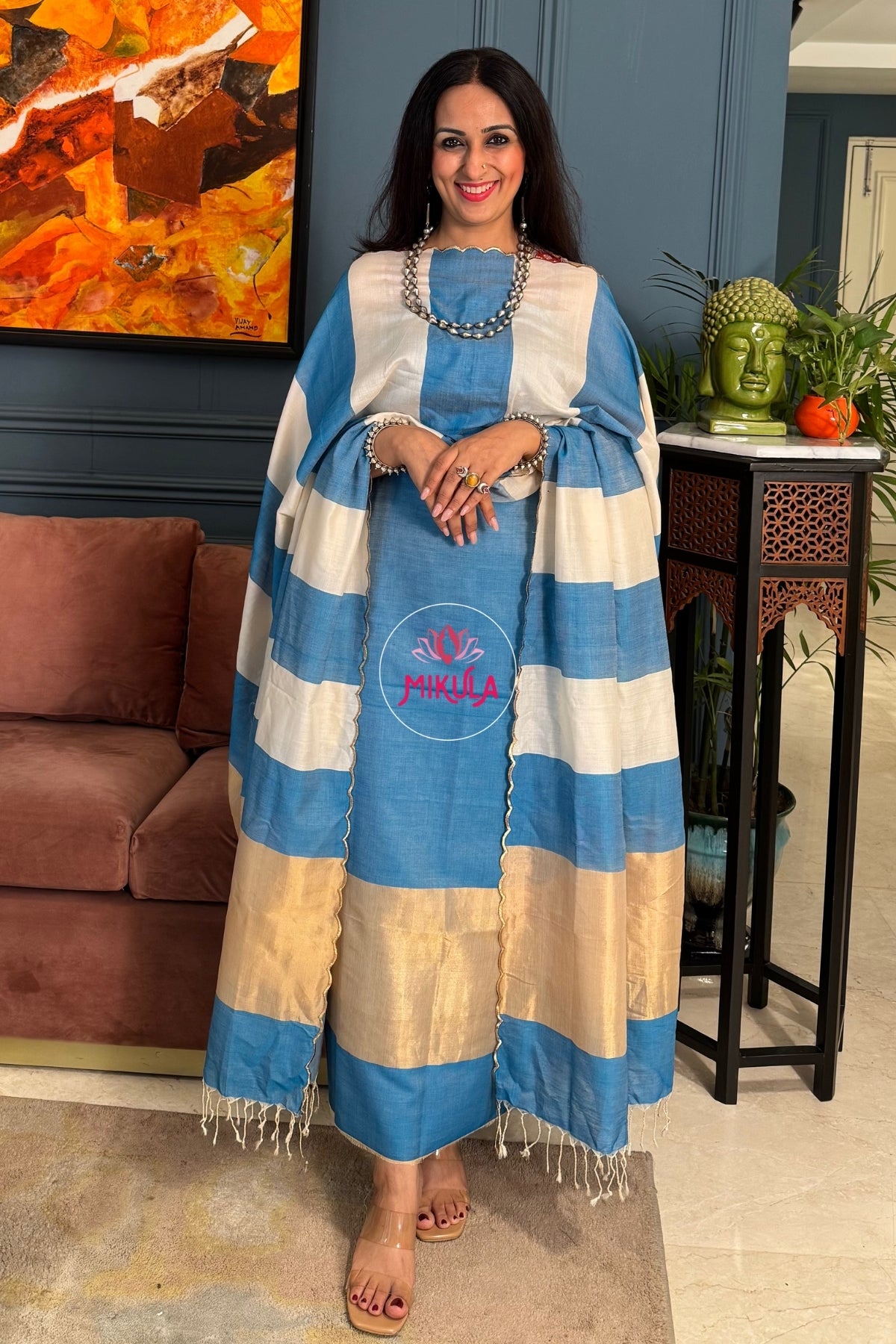 Beautiful Maheshwari weave silk by cotton kurta dupatta sets