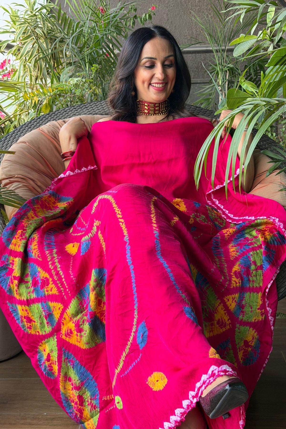 Multicoloured hand Shibori work on pure modal satin!!