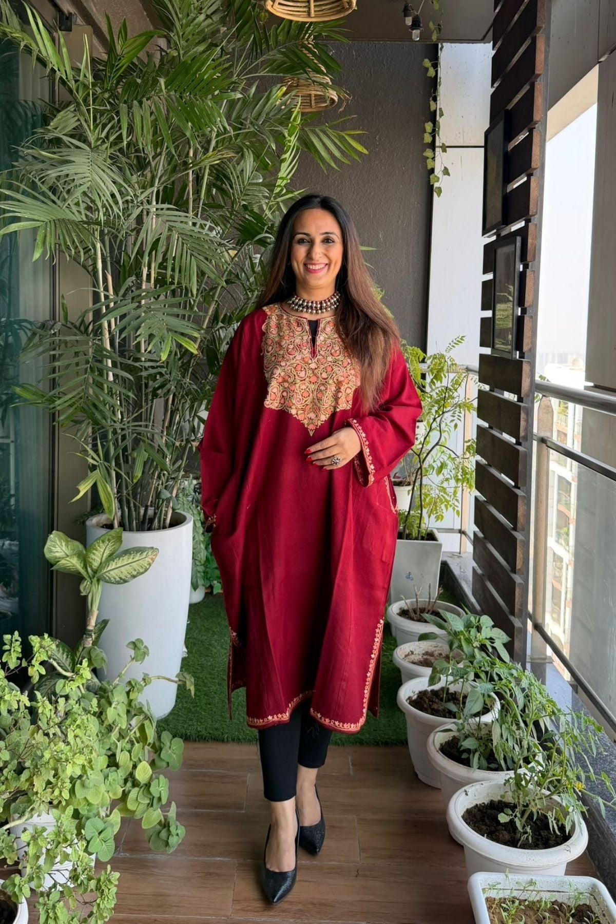 Woollen Kashmiri Phiran with Aari work