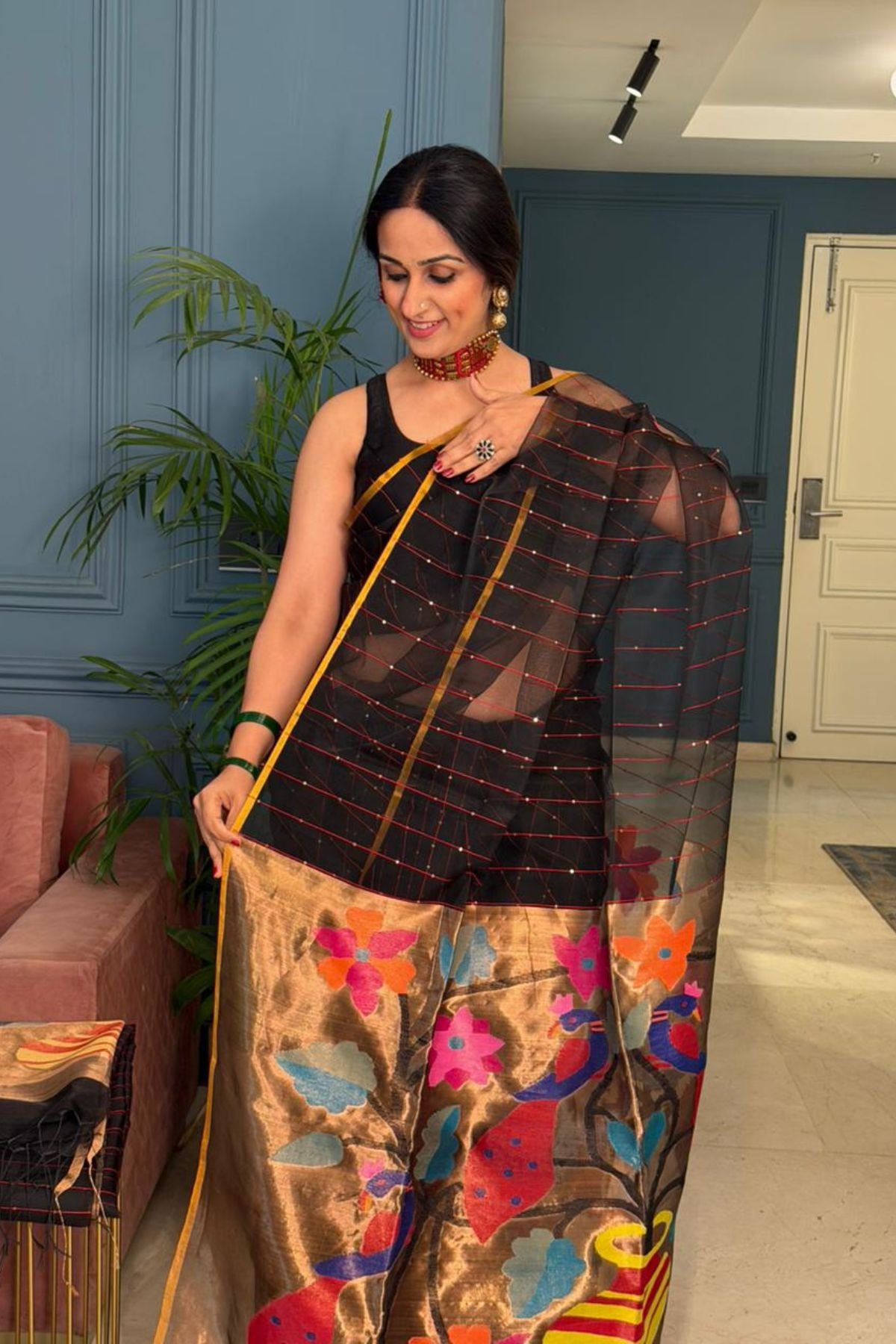 Handwoven Muslin Silk needle work saree