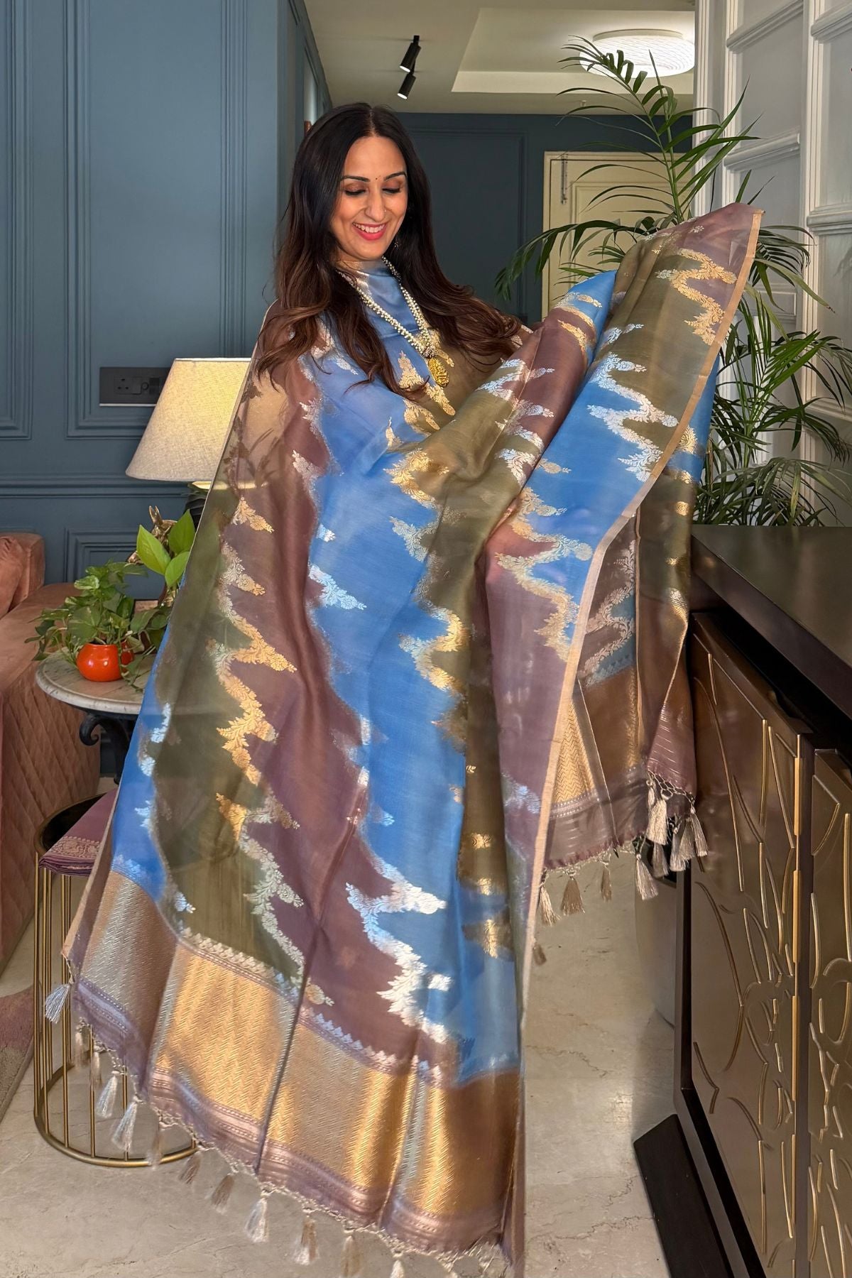 Handwoven pure organza silk suit sets!!
