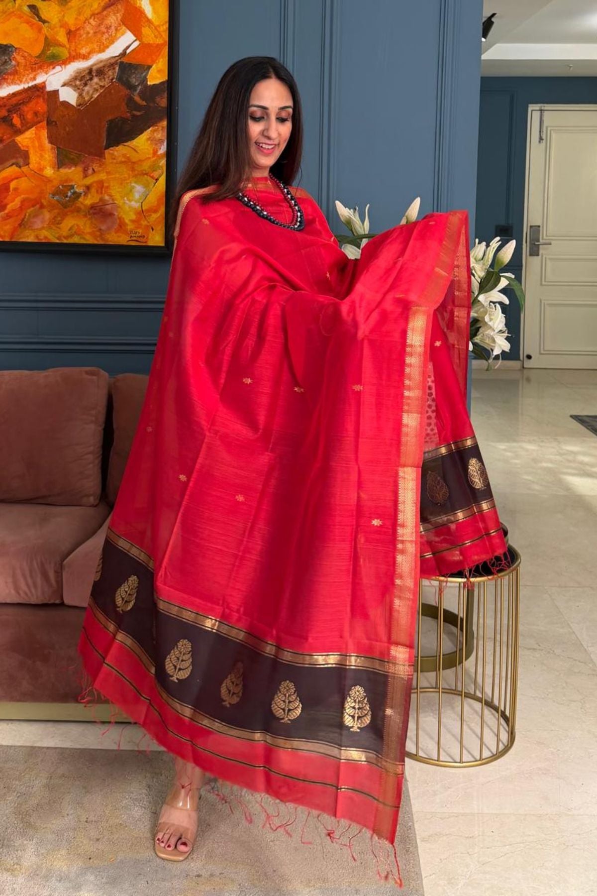 Maheshwari handloom silk by cotton kurta dupatta set