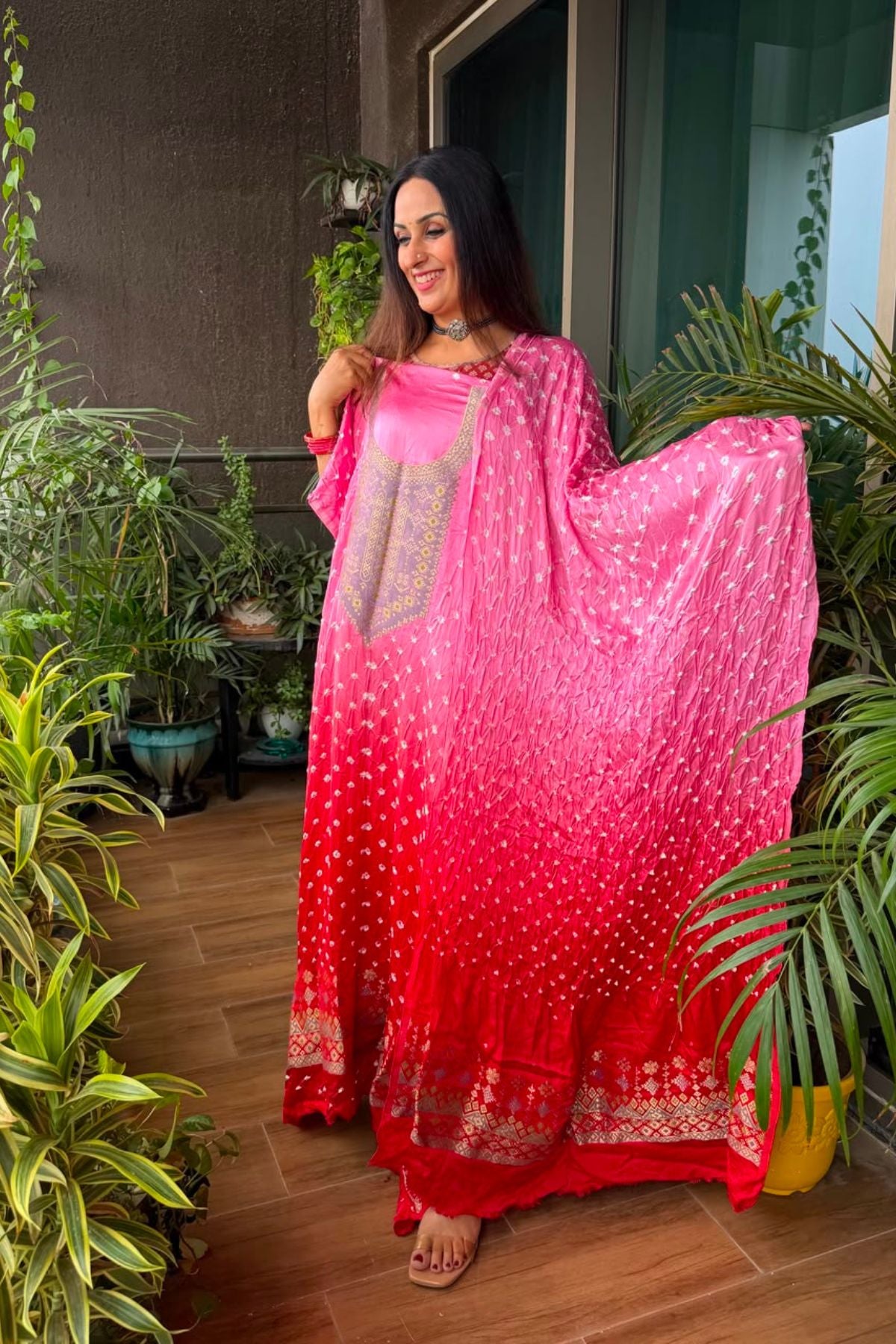 Bandhani with zari work kurta dupatta set on pure modal!!