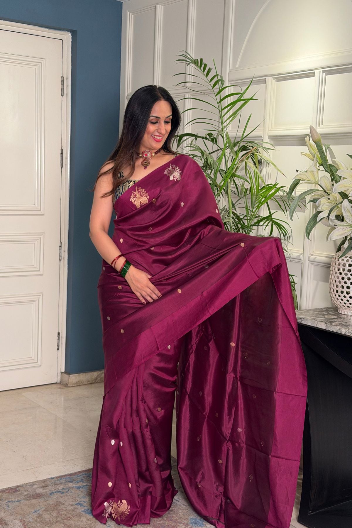 Handwoven Banarasi weave Pure raw mango silk saree with blouse!!