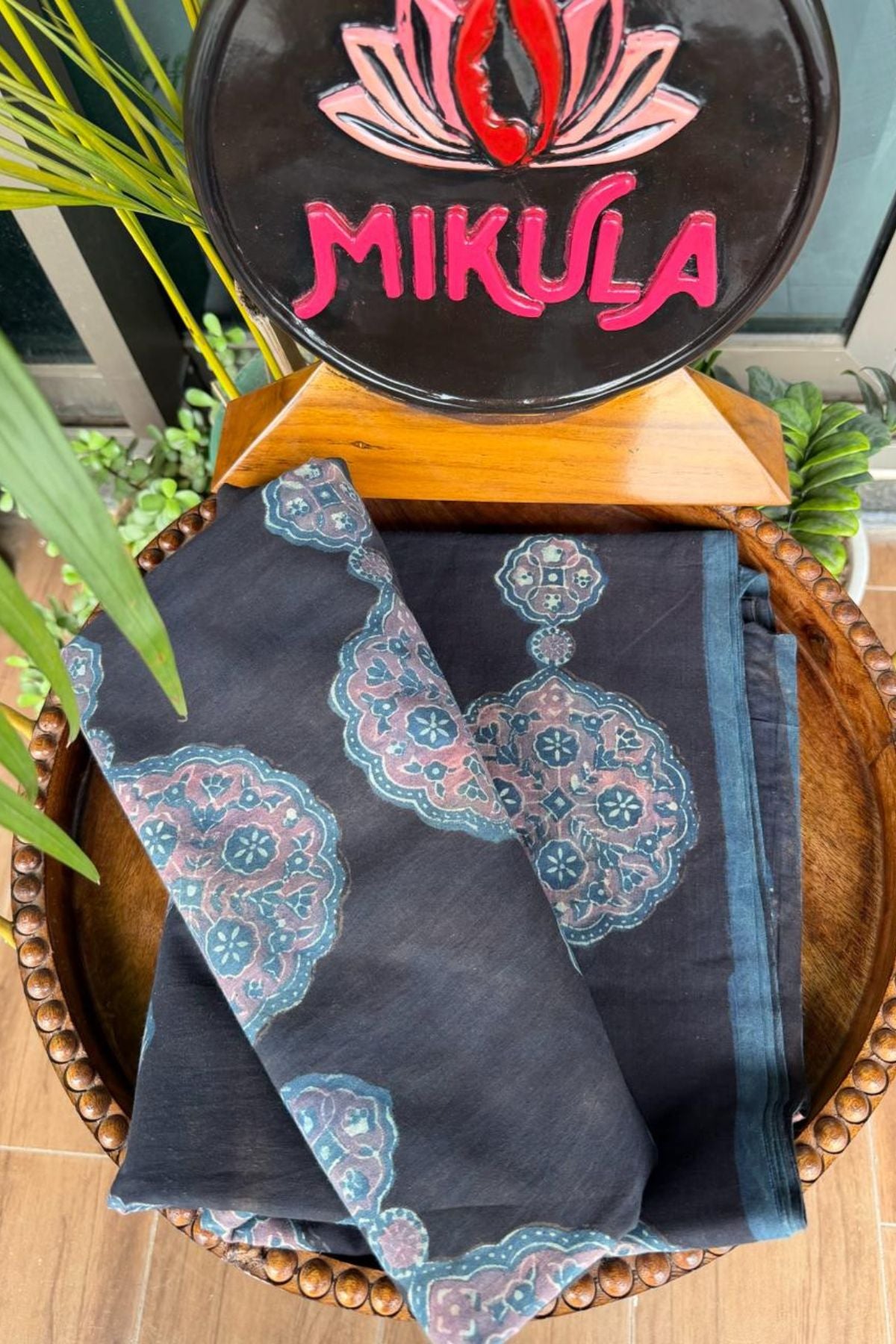 Handblocked Running pure cotton fabric with pomegranate magic!! (400/- per mtr)