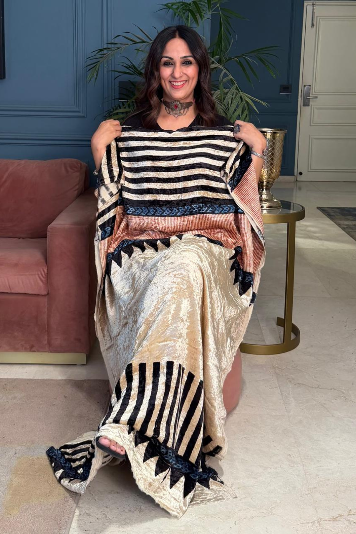 Ajrakh art on velvet (kurta only)