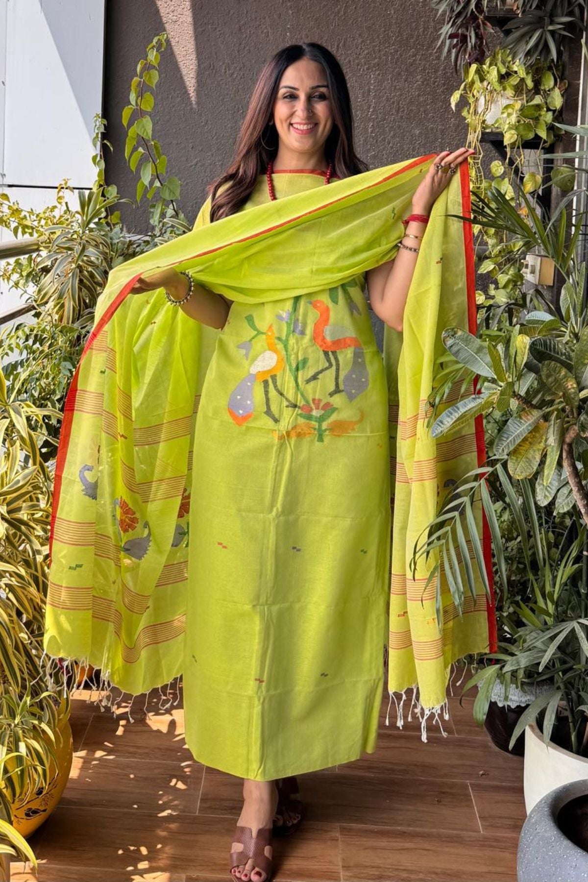 Jamdani kurta dupatta set in pure cotton