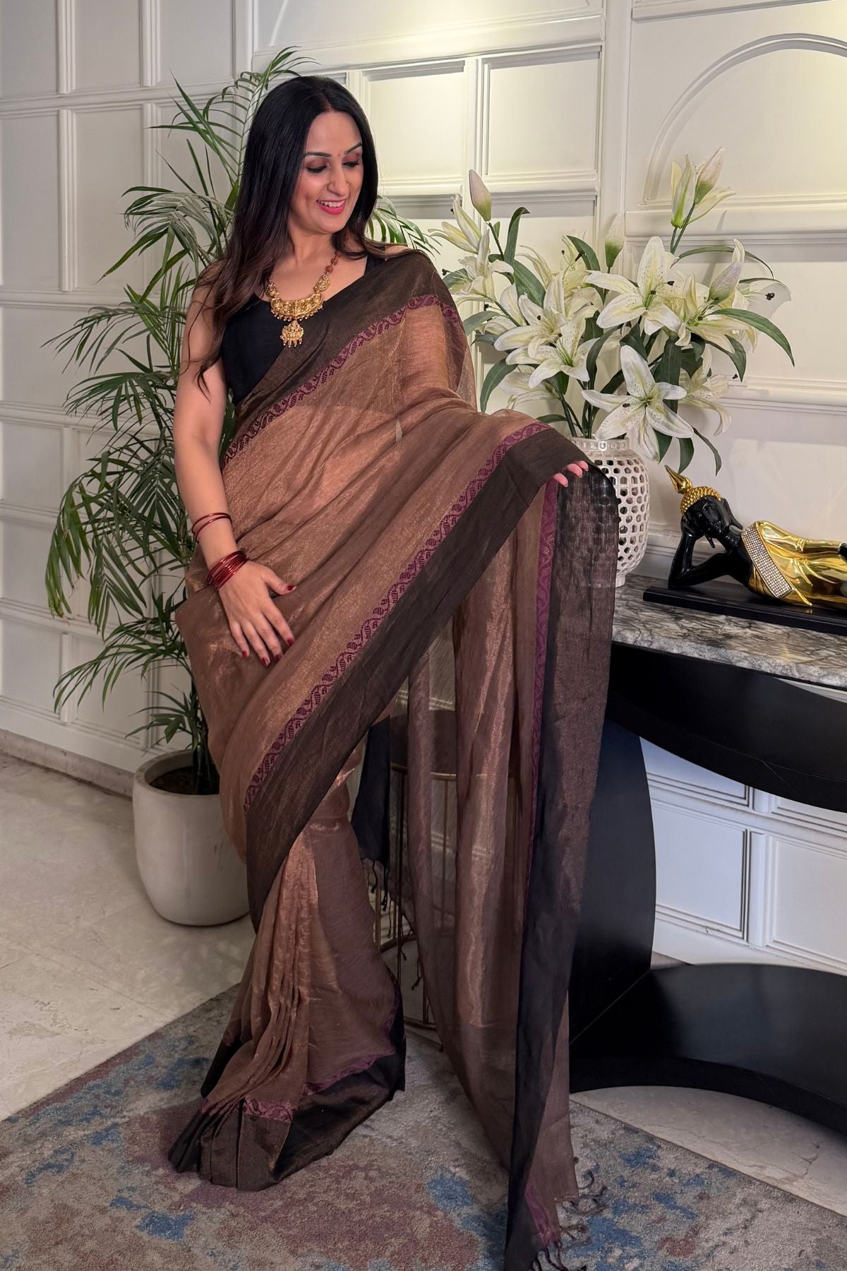 Handwoven antique zari tissue Saree with intricate embroidery!!