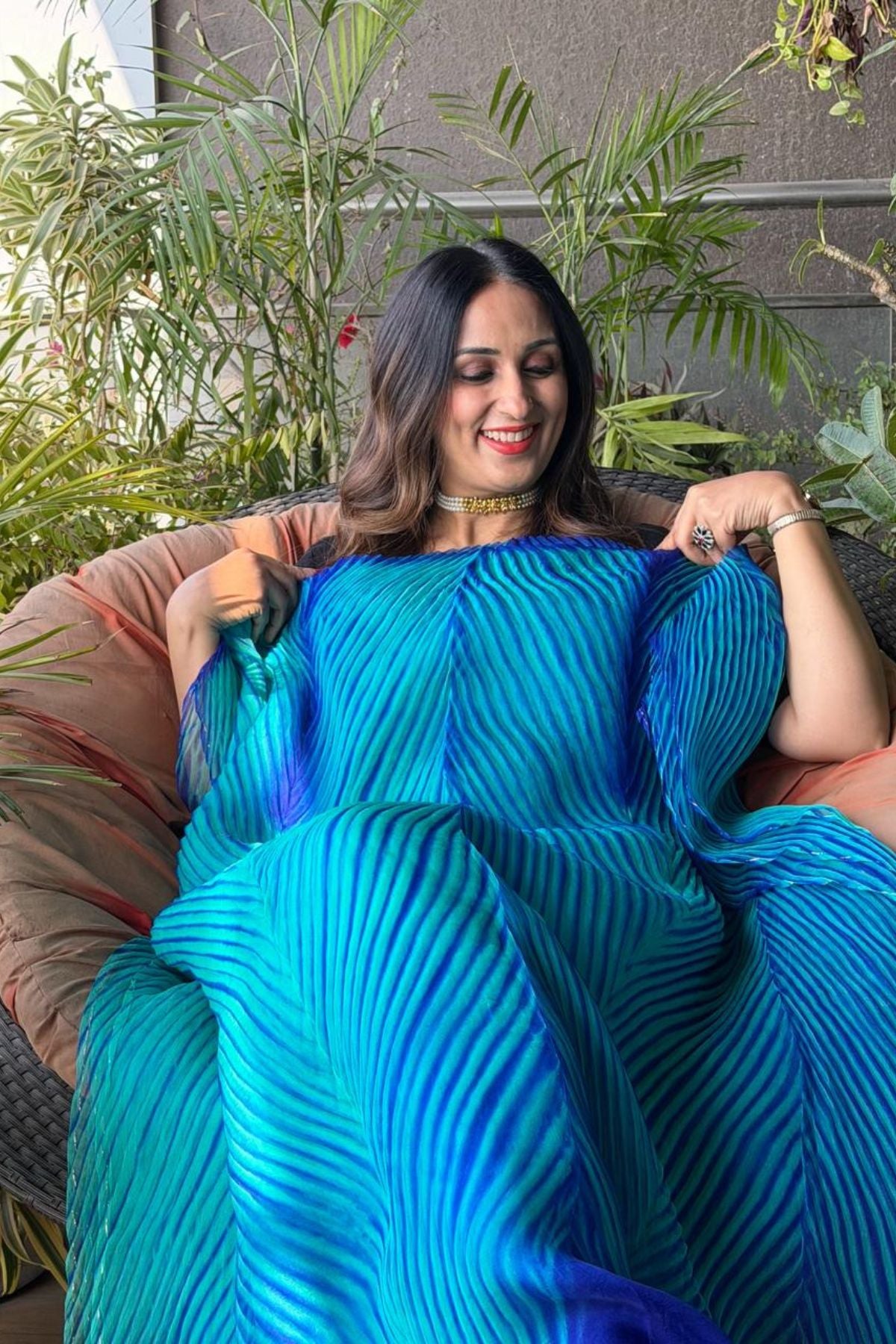 Pure Organza Arashi Shibori dye kurta fabric!!!