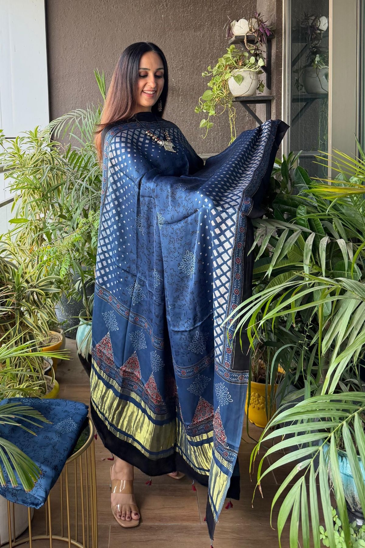 Handblocked Ajrakh full sets in modal with Lagdi patta on dupatta!!