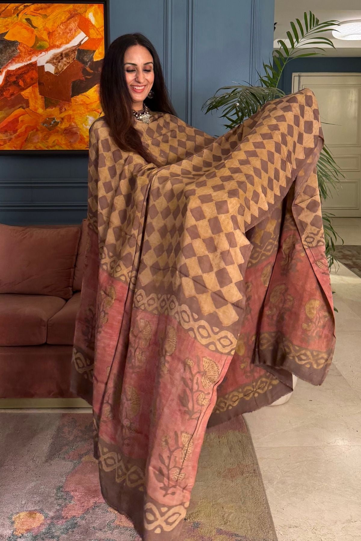 Pomegranate peel Handblock on Premium Modal fabric!!