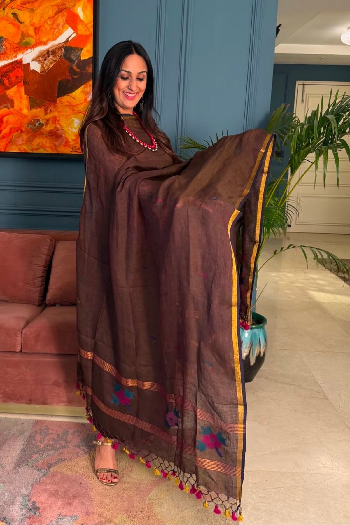 Jamdani weave kurta dupatta set on 100 count linen by linen!!