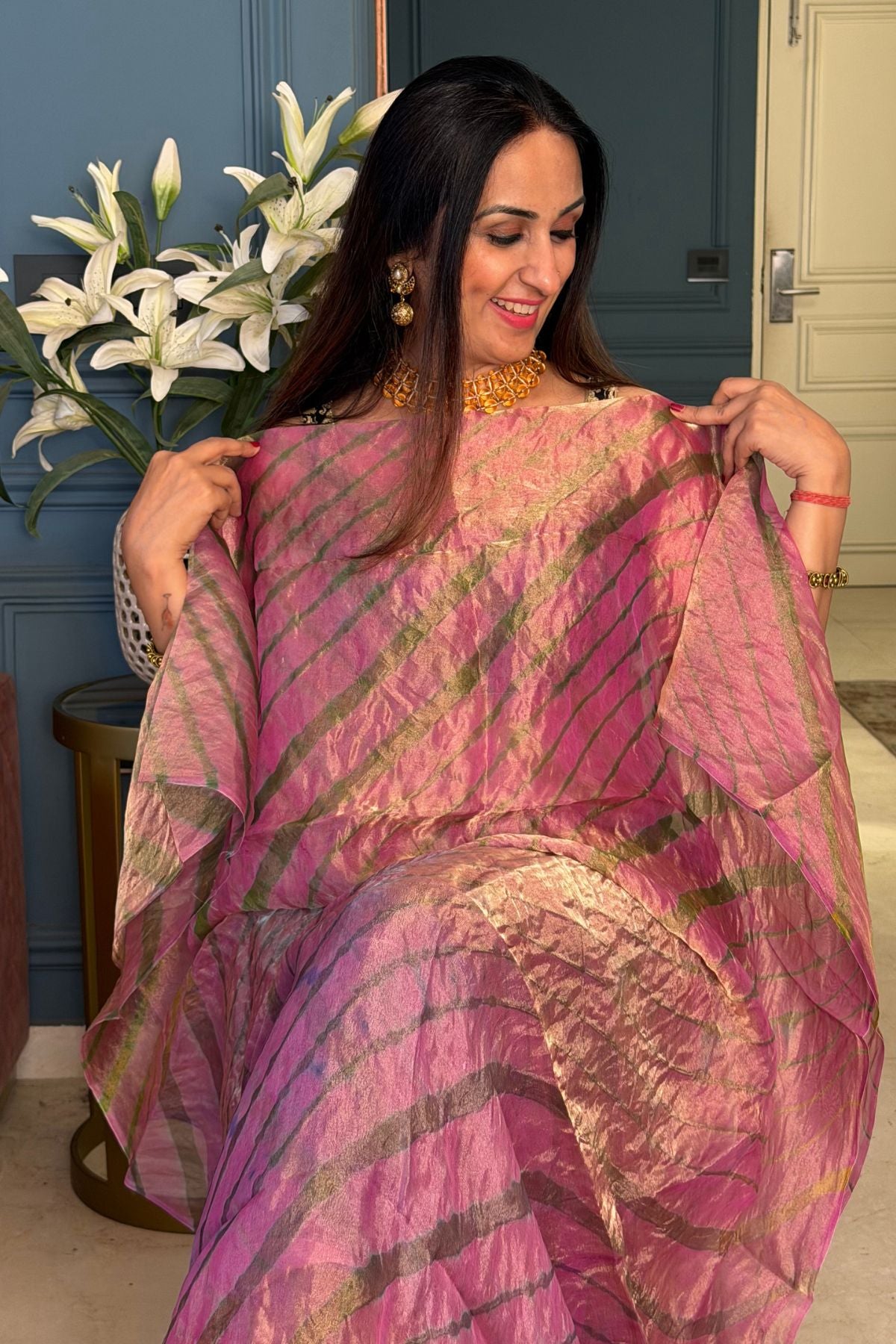 Pure tissue kurta with hand done leheriya!!