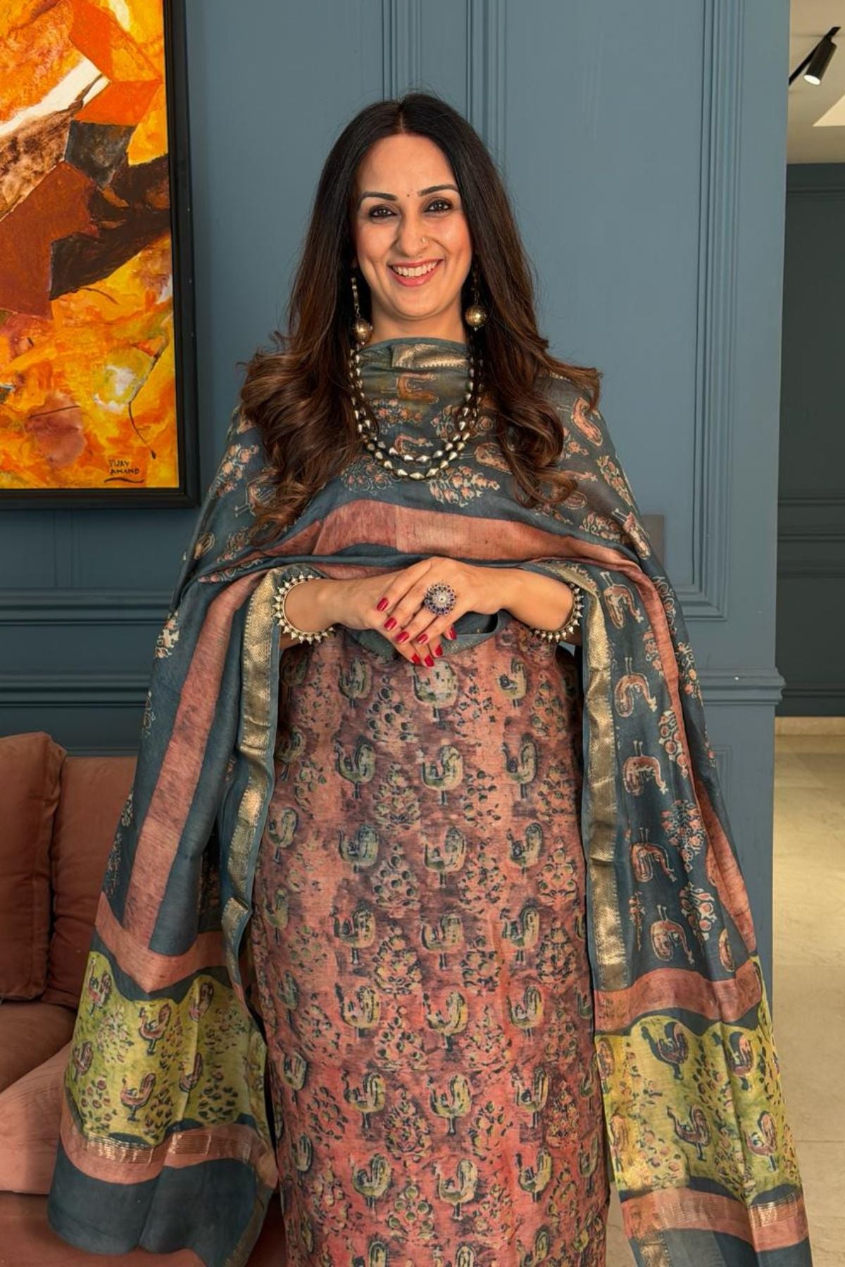 Handblocked with Pomegranate peel kurta dupatta sets in Maheshwari!!