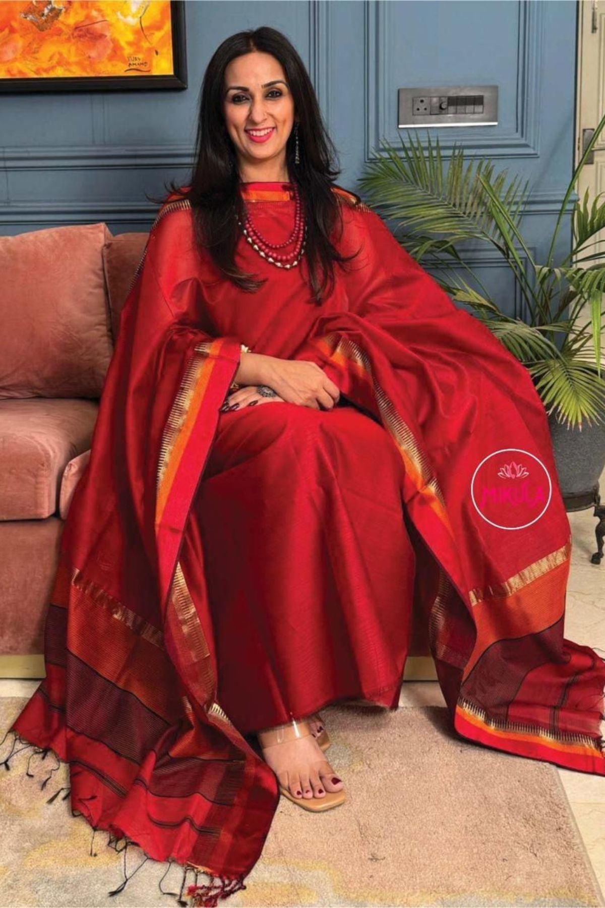 Maheshwari silk by cotton kurta dupatta set