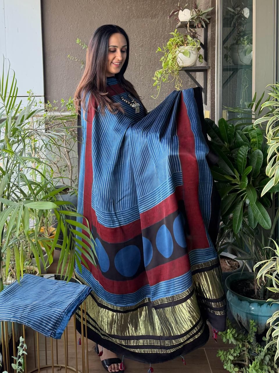Handblocked Ajrakh full sets in modal with Lagdi patta on dupatta!!