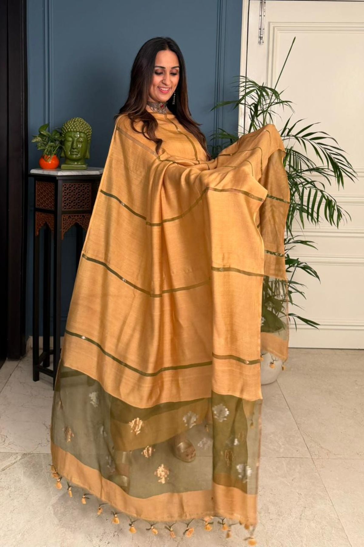 Pure Muslin Bangalore Silk kurta dupatta set with Jamdani work!!