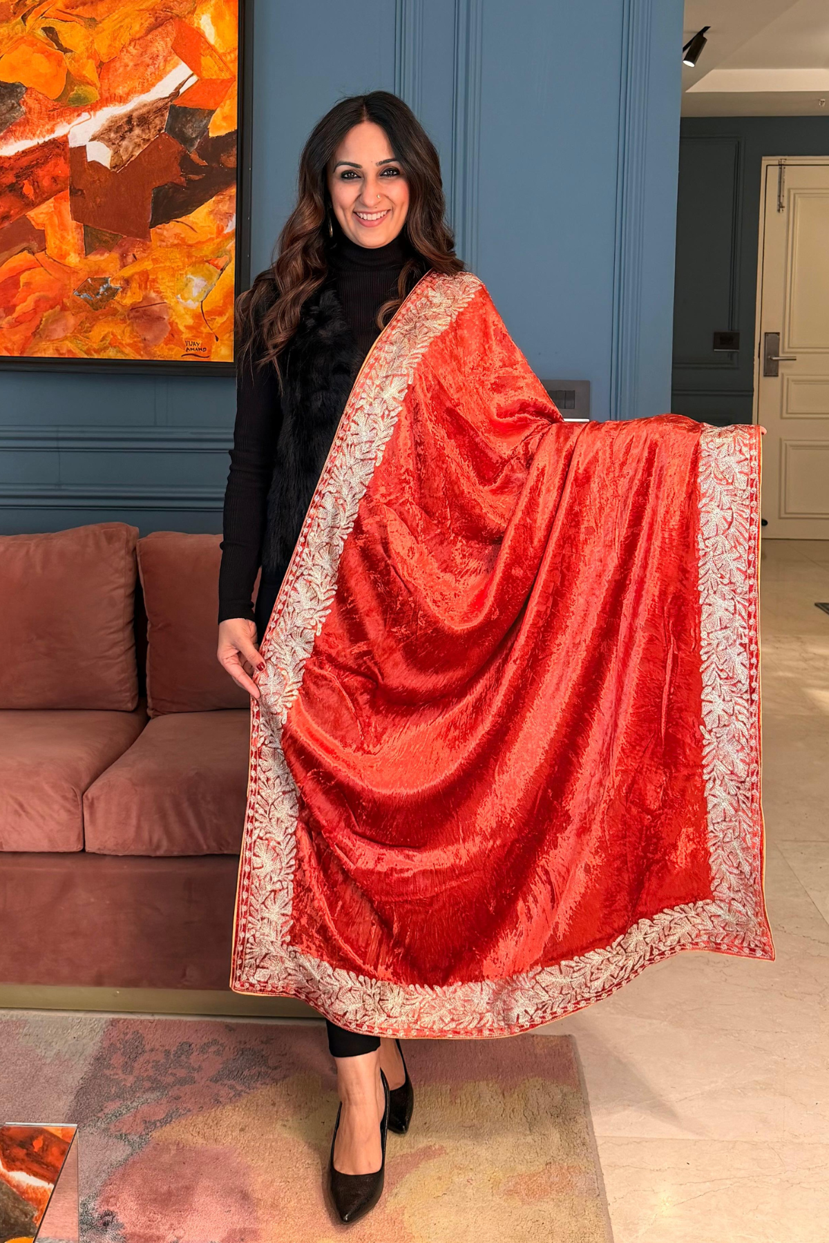 Kashmiri Aari work velvet shawls