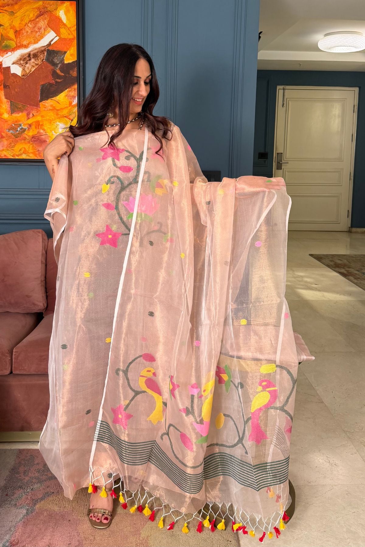 Jamdani handwoven full set in tissue muslin!!!
