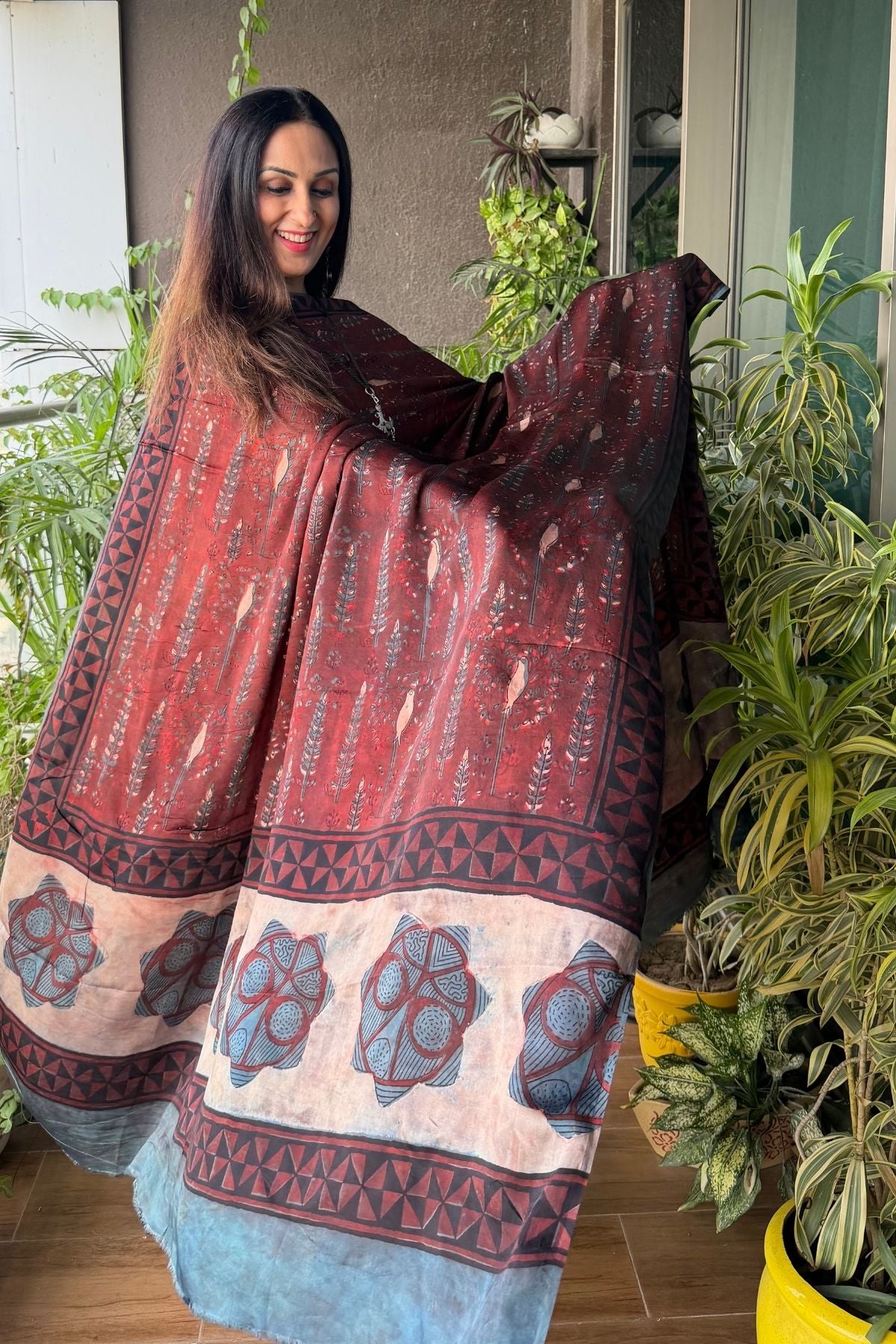 Ombré dyed modal kurta fabric with vegetable Handblock dyed dupatta!!