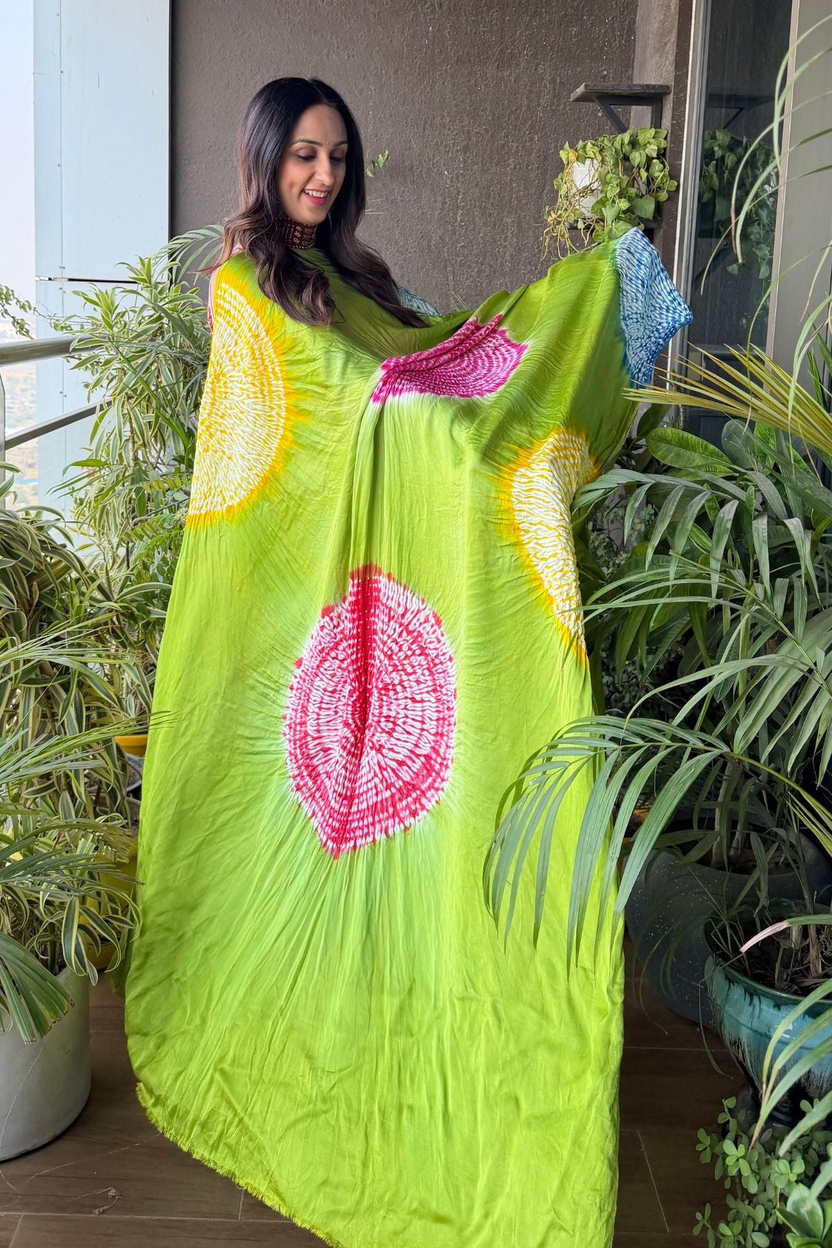 Hand Shibori on pure modal Satin-Kurta and dupatta set!!