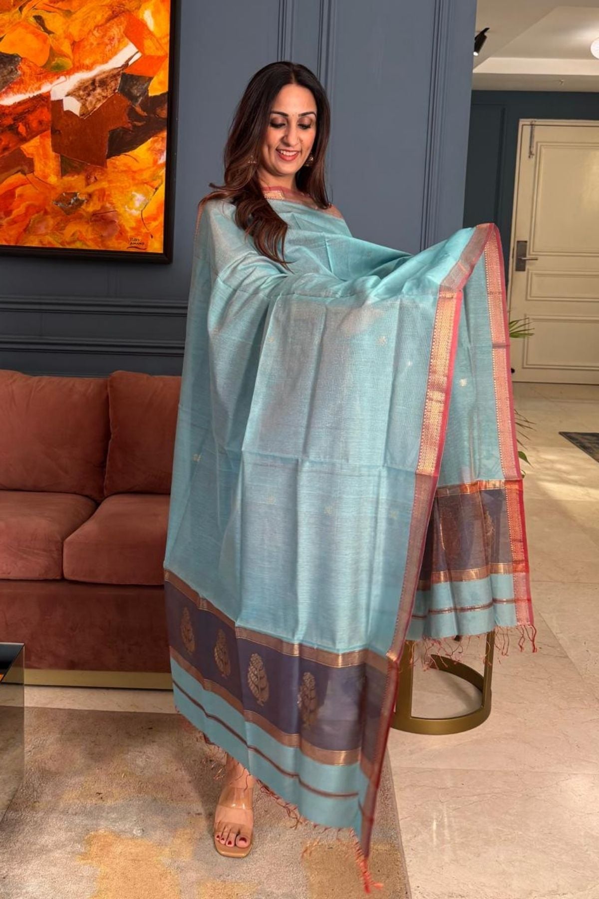 Handloom tissue Maheshwari silk kurta dupatta set