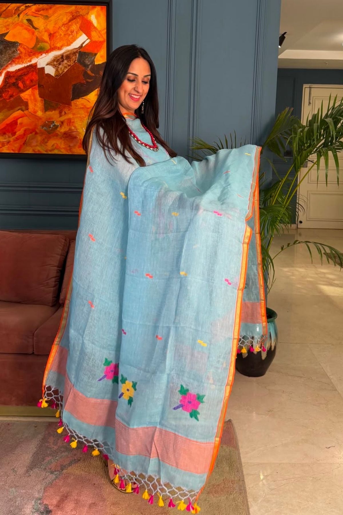 Jamdani weave kurta dupatta set on 100 count linen by linen!!