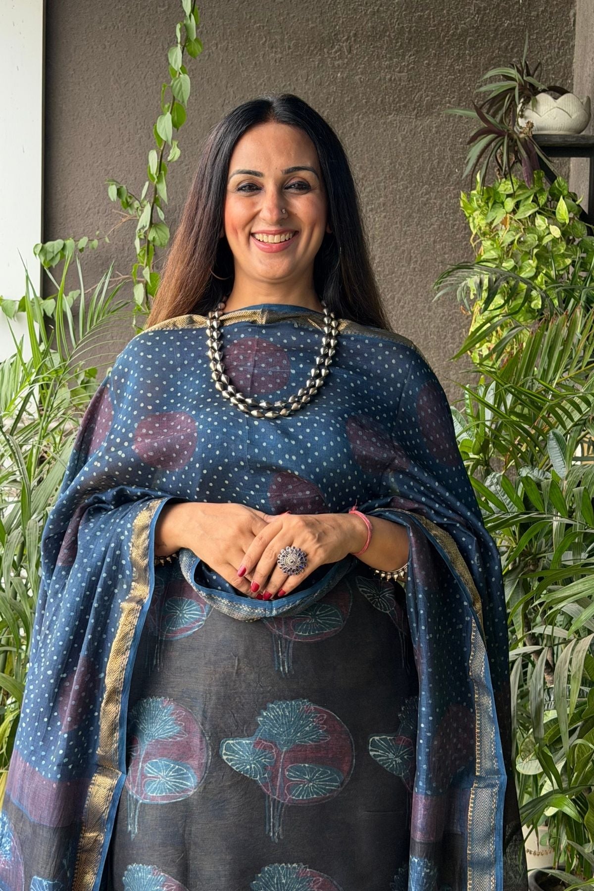 Handblocked with Pomegranate peel kurta dupatta sets in Maheshwari!!