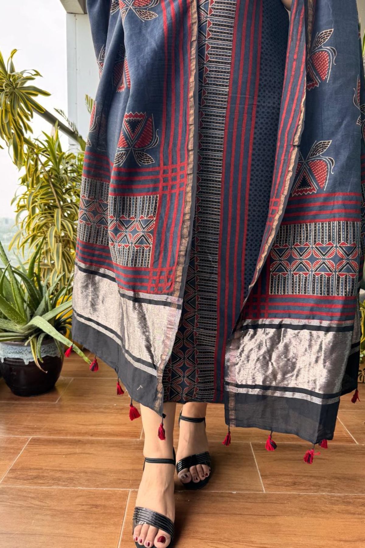 Ajrakh Pure Chanderi Silk Kurta Dupatta Sets with Lagdi patta