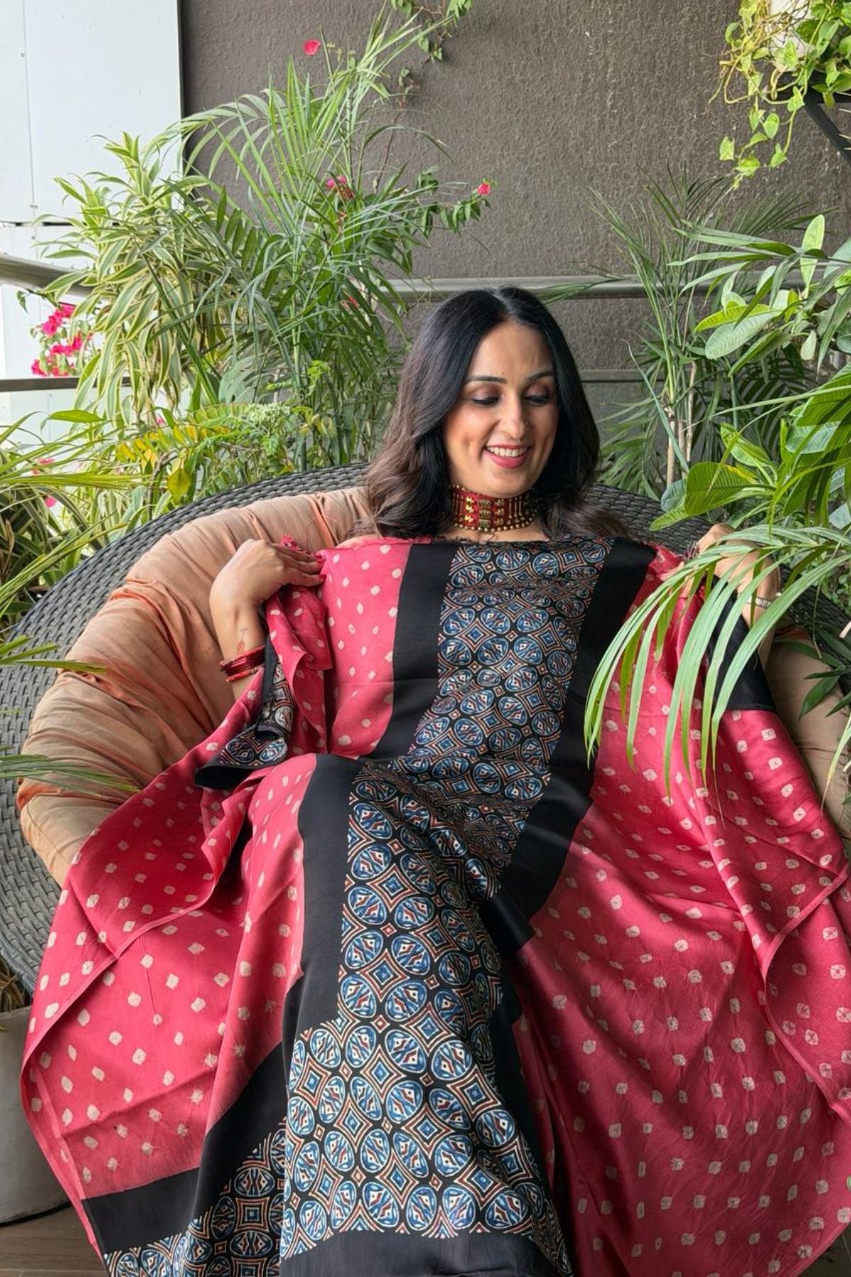 Handblocked Ajrakh Bandhani modal kurta fabric!!!
