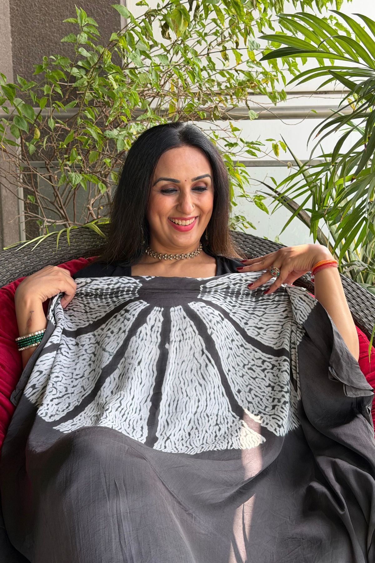 Stunning hand Shibori work on pure modal satin!!