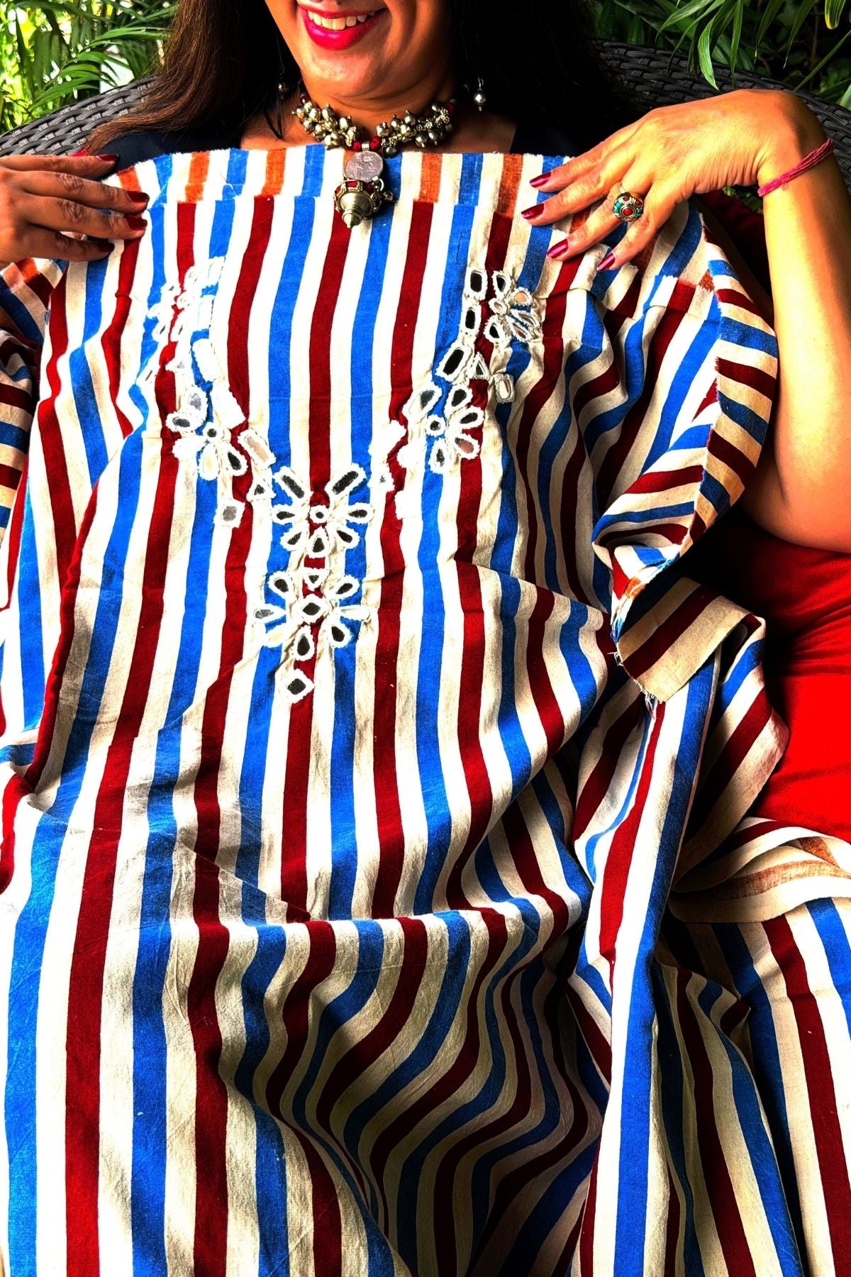 Handblocked pure cotton kurta with Kutch mirror work embroidery!!