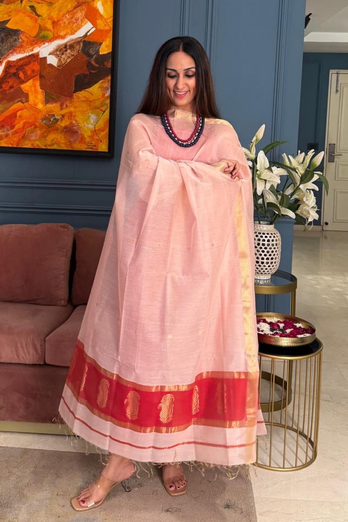 Maheshwari handloom silk by cotton kurta dupatta set